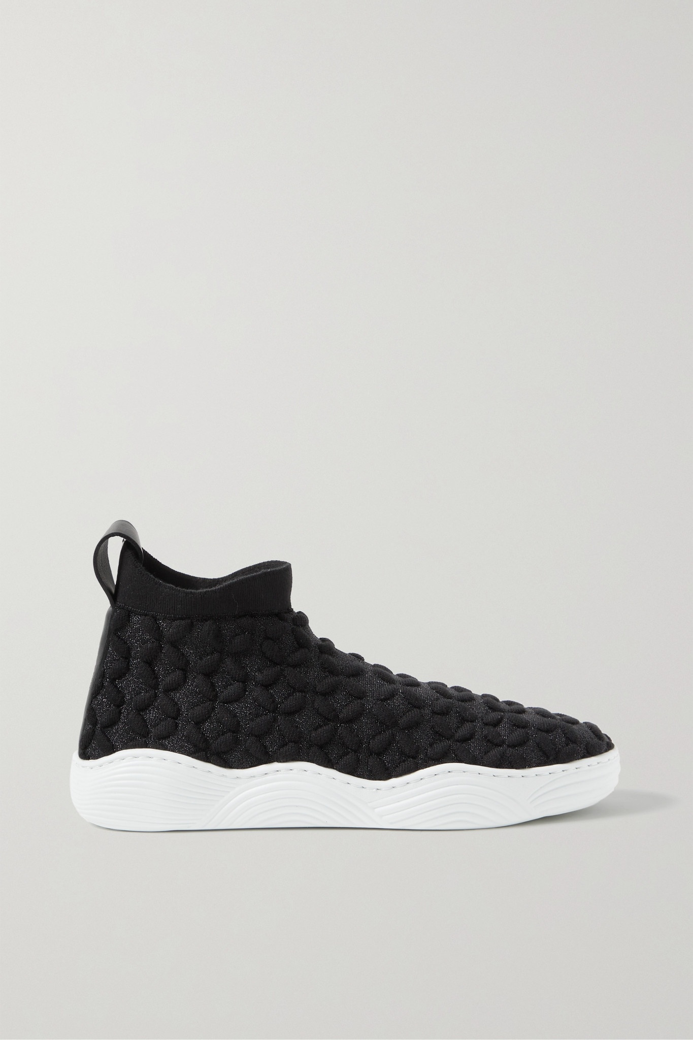 Leather-trimmed stretch-knit sneakers - 1