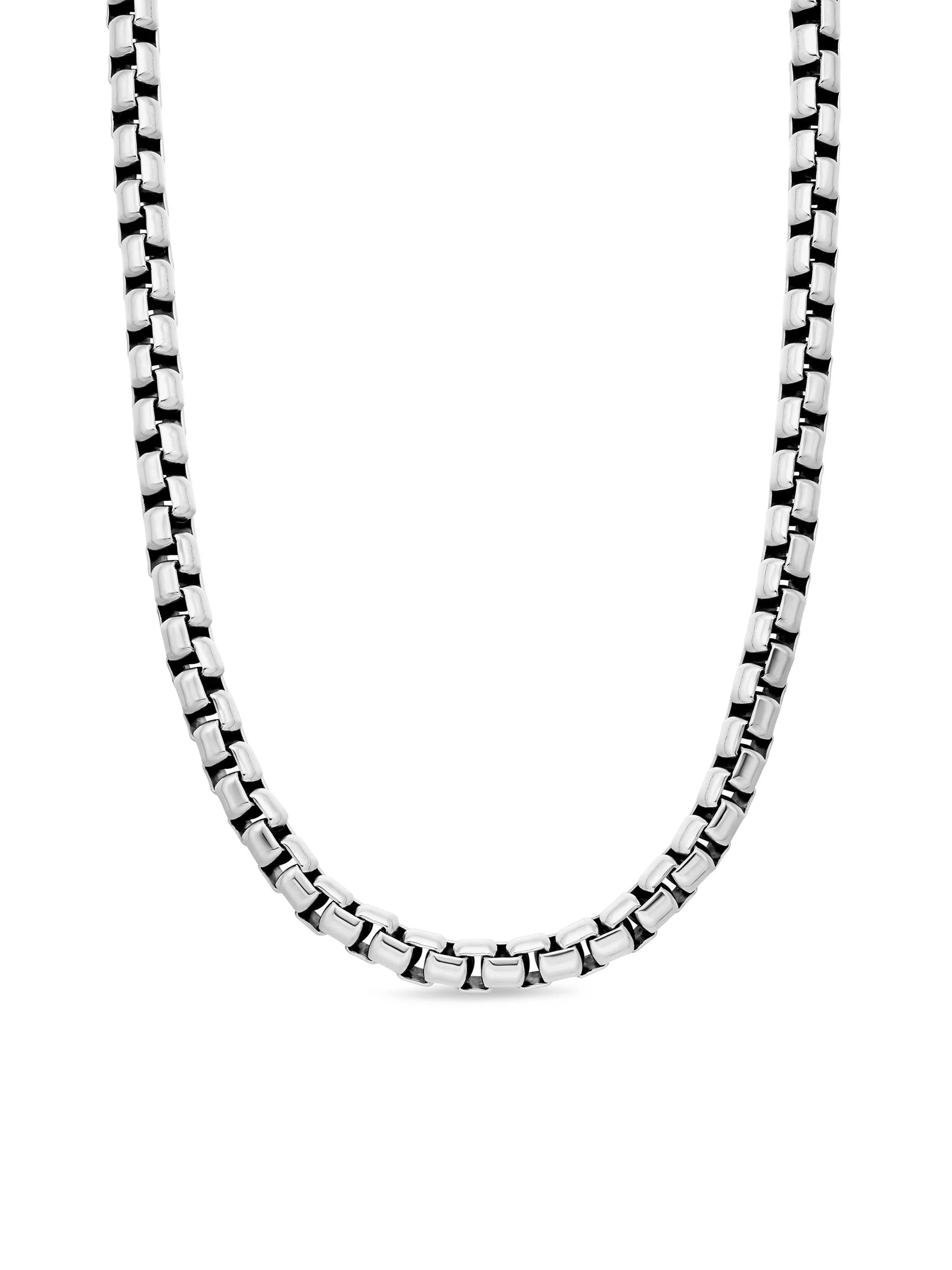 Men's Box Chain Necklace in Sterling Silver, 7.3MM - Silver - 1