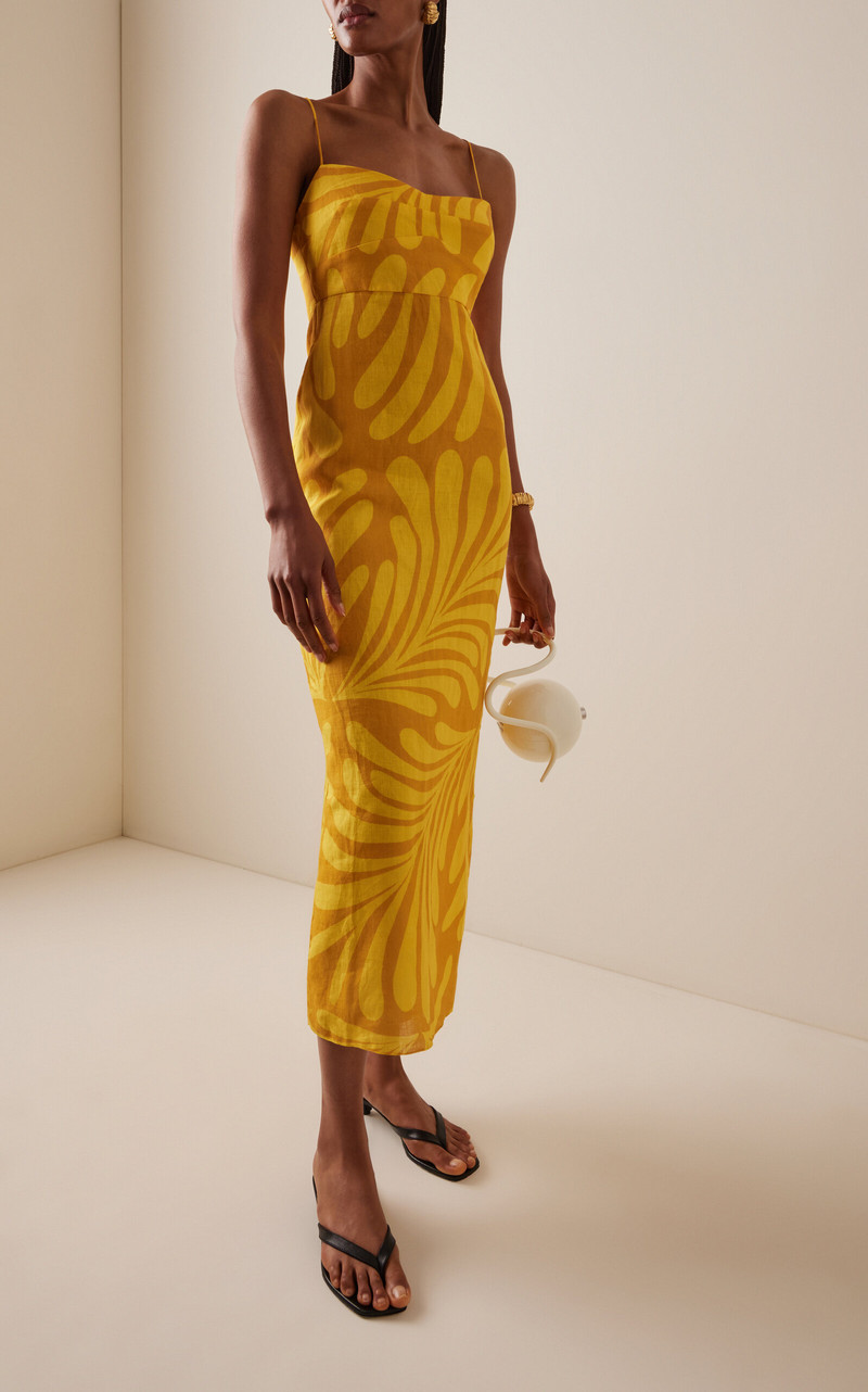 CALA de la CRUZ Exclusive Paloma Linen Midi Dress yellow outlook