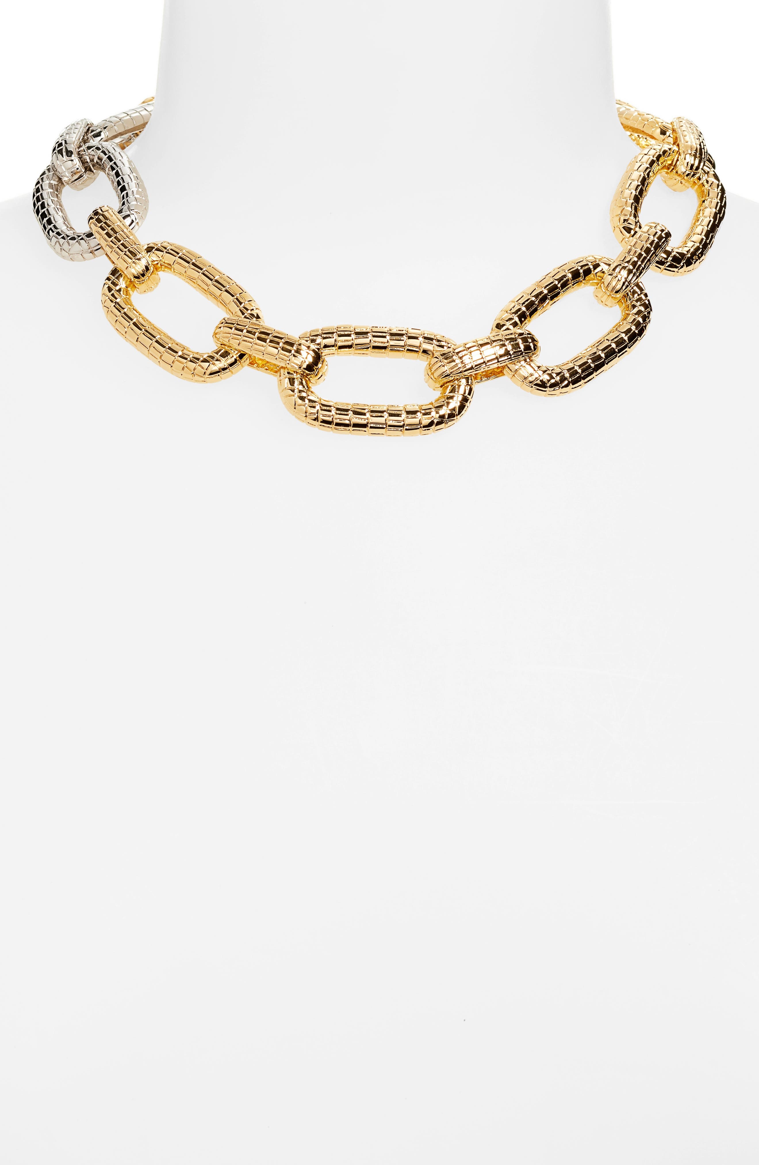 Oscar de la Renta Mosaic Two-Tone Chain Link Necklace in Gold at Nordstrom - 2