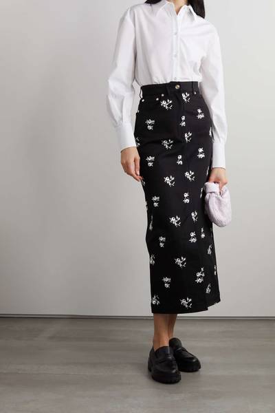 Erdem Catherine embroidered denim midi skirt outlook