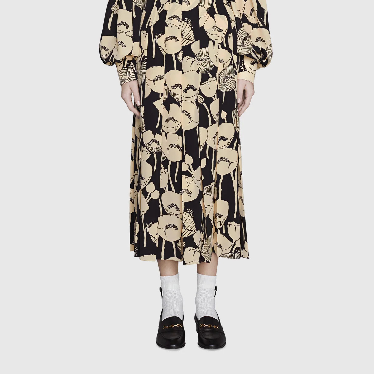 Poppy flowers print silk skirt - 3