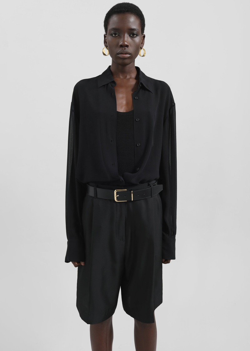 Marfa Pleated Silk Bermuda Shorts - Black 7