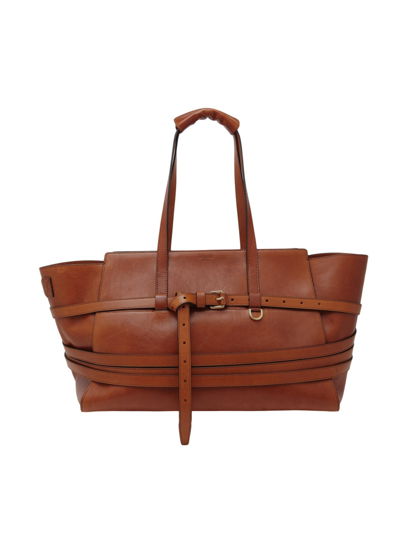 Women's Belted Leather Tote Bag - Hide 1