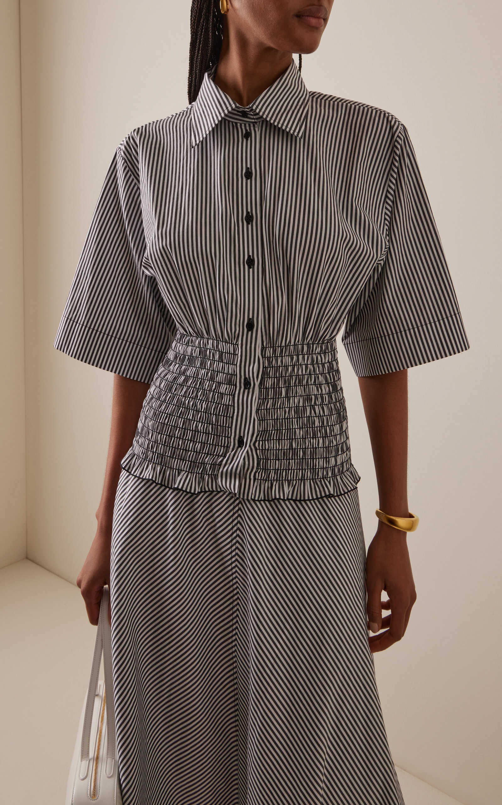The Harte Smocked Pima Cotton Shirt black/white - 2