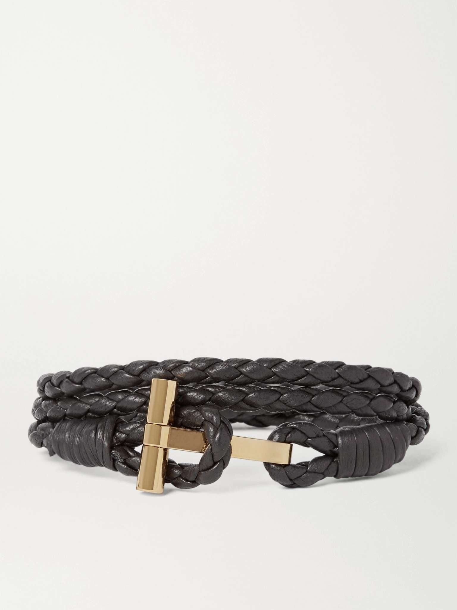 Woven Leather and Gold-Plated Wrap Bracelet - 1