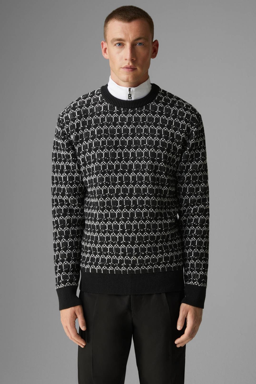 CRAIG KNITTED PULLOVER IN BLACK/WHITE - 2