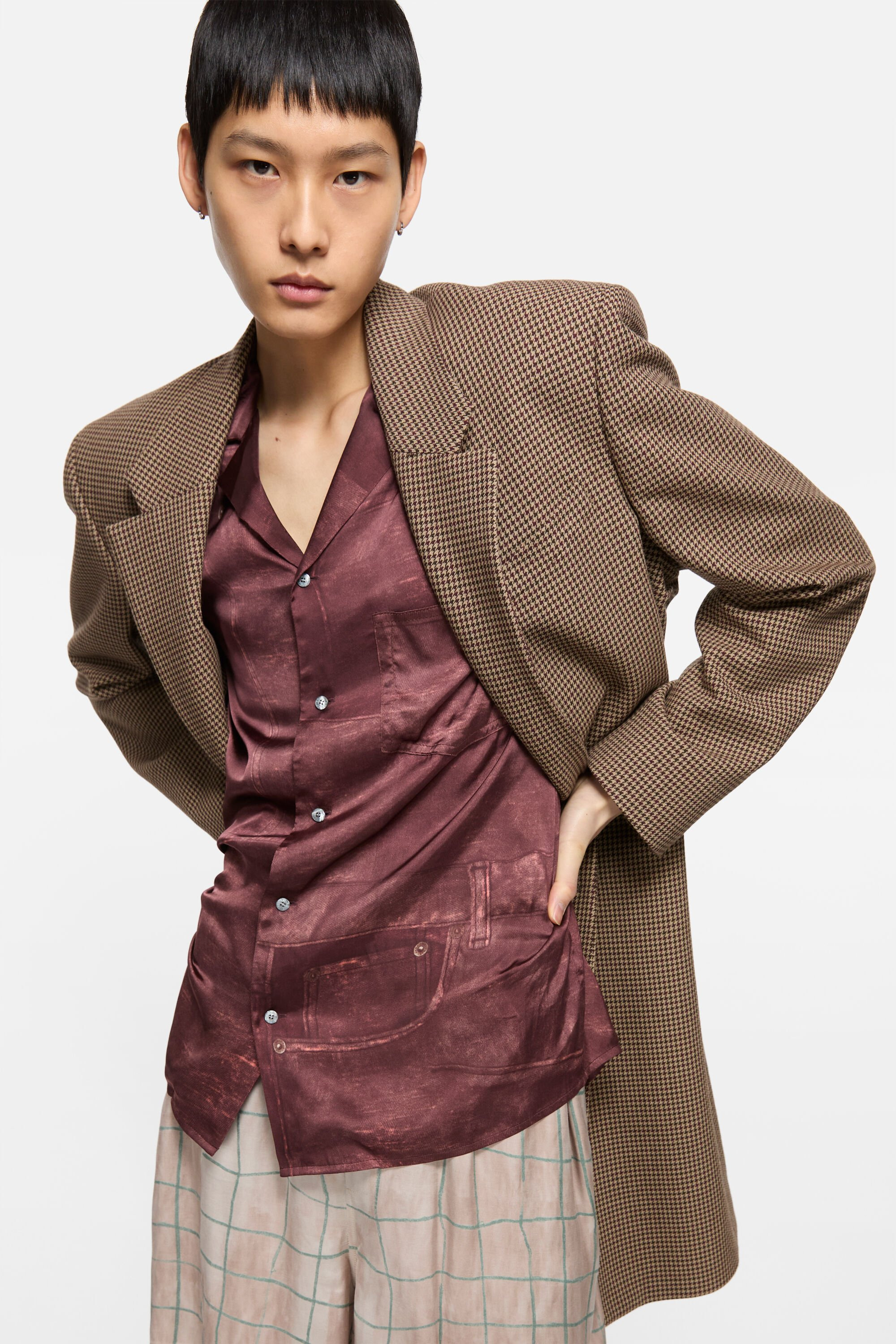Single-Breasted Wool Coat - Multi brown - 4