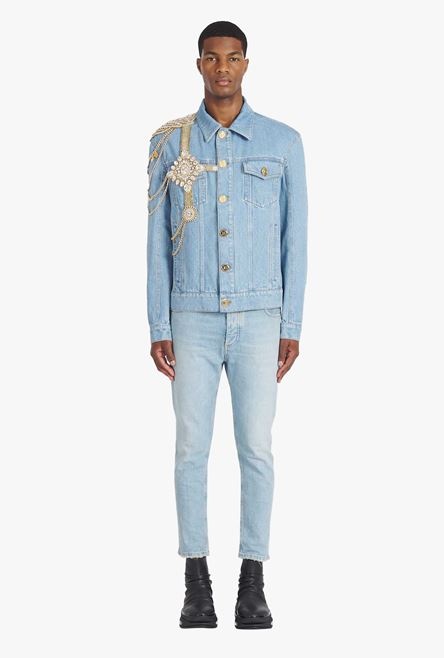 Light blue eco-designed denim jacket with jewel embroidery - 4