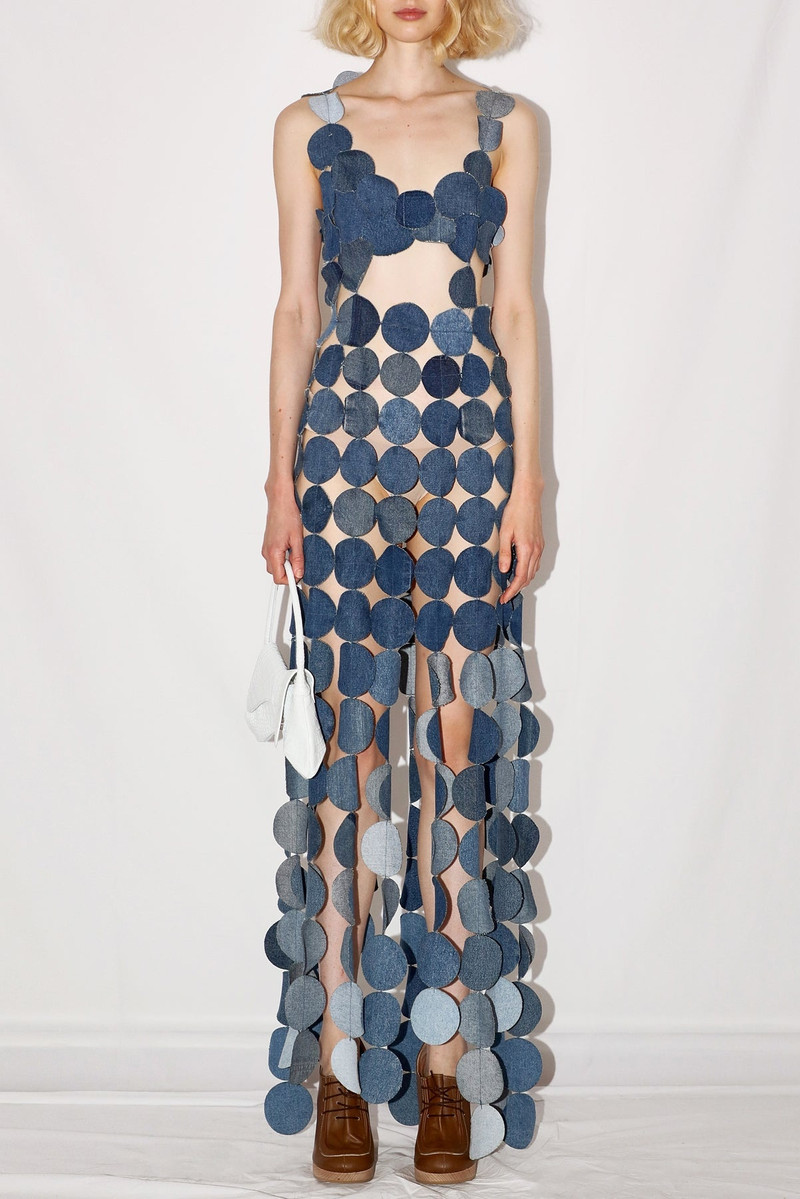 A.W.A.K.E. MODE UPCYCLED DENIM MULTICIRCLE DRESS BLUE DENIM outlook