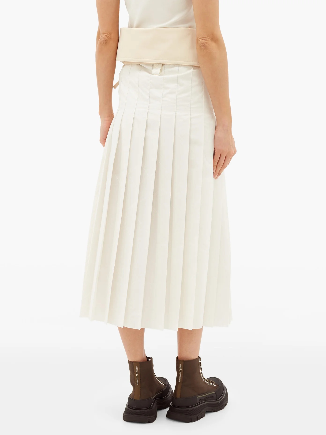 Asymmetric pleated cotton-blend taffeta skirt - 5