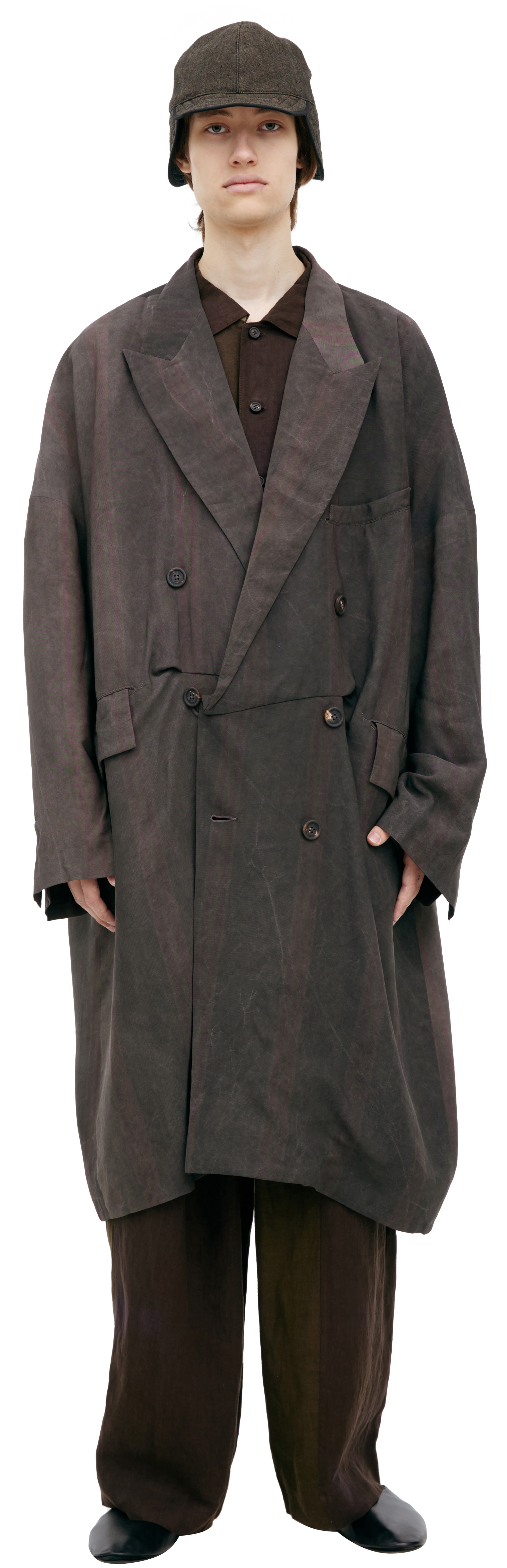 DOUBLE-BREASTED STRIPED TRENCH COAT - 1