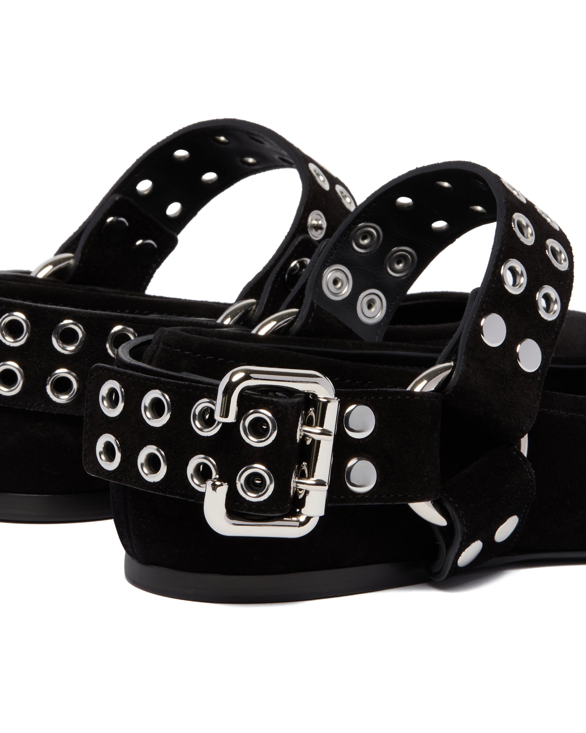 Black Suede Biker Ballet Flats - 6