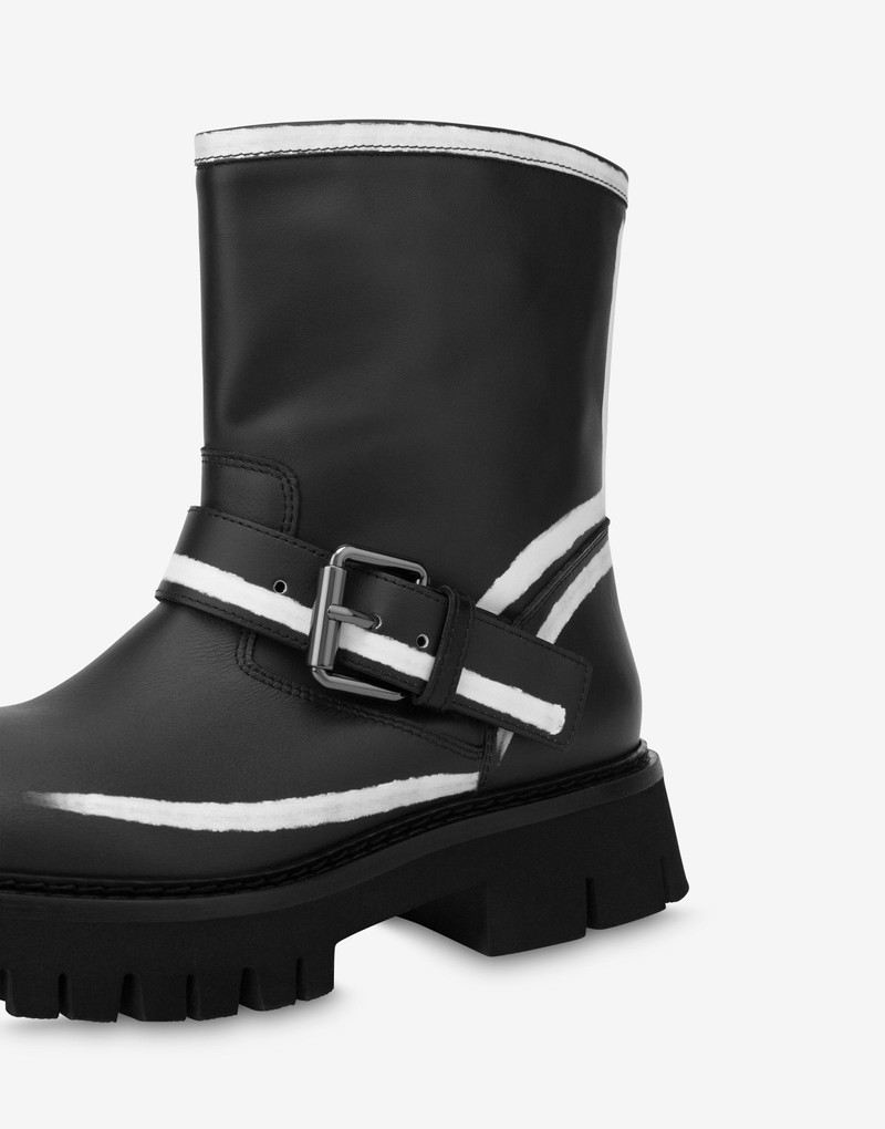 SQUIGGLES CALFSKIN BIKER ANKLE BOOTS 4