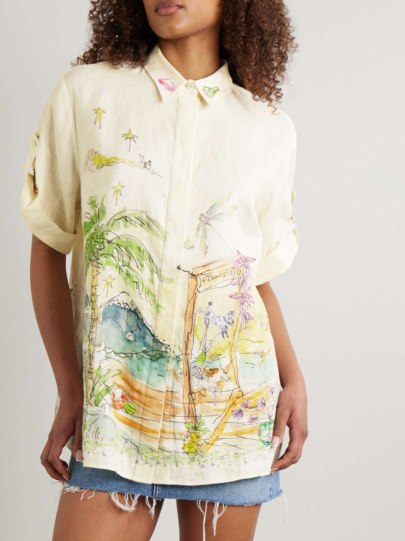 + Anouk Colantoni printed linen-gauze shirt Cream - 3