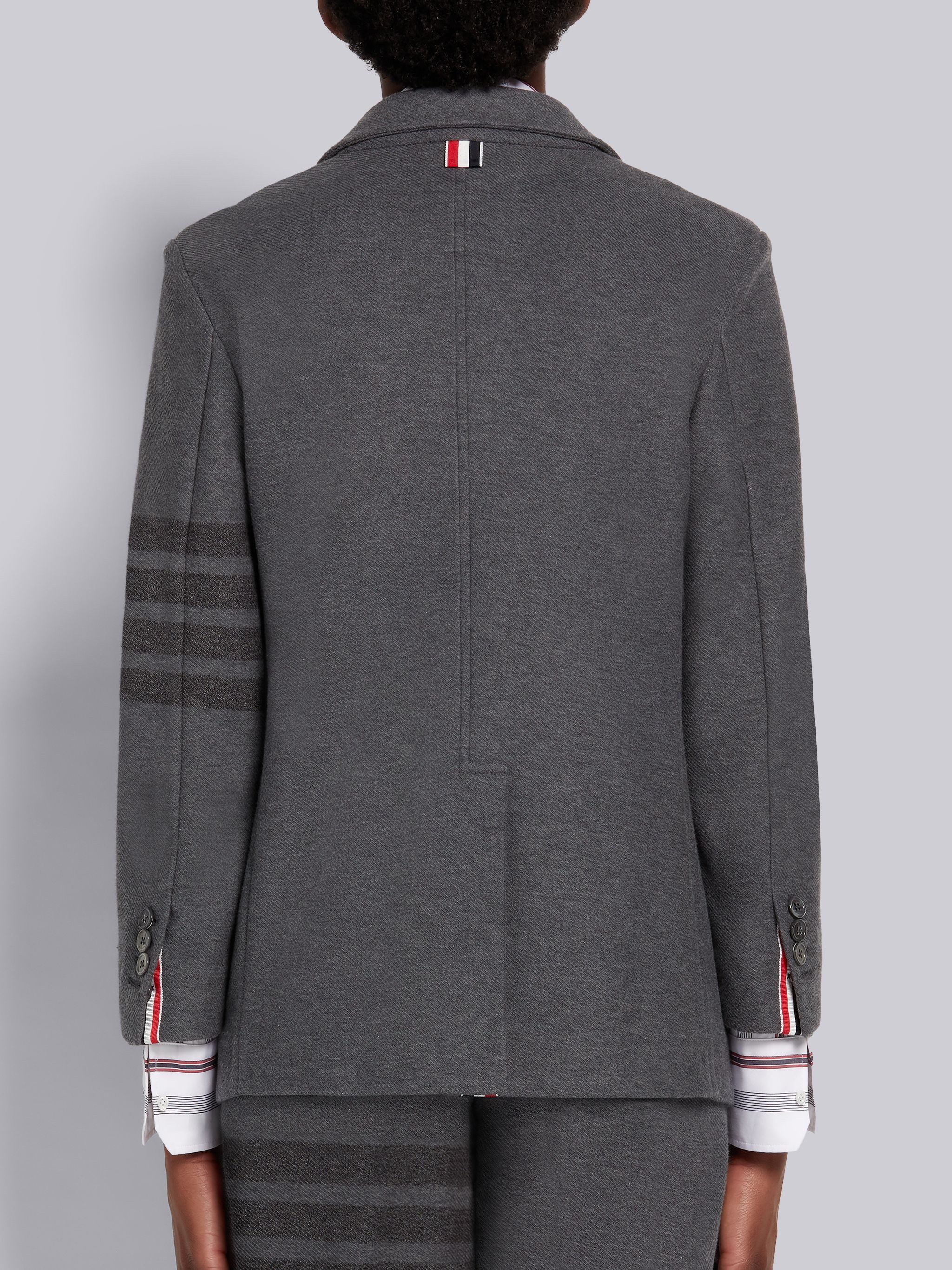 Medium Grey Double Face Tech Twill Tonal 4-Bar Sack Jacket - 3