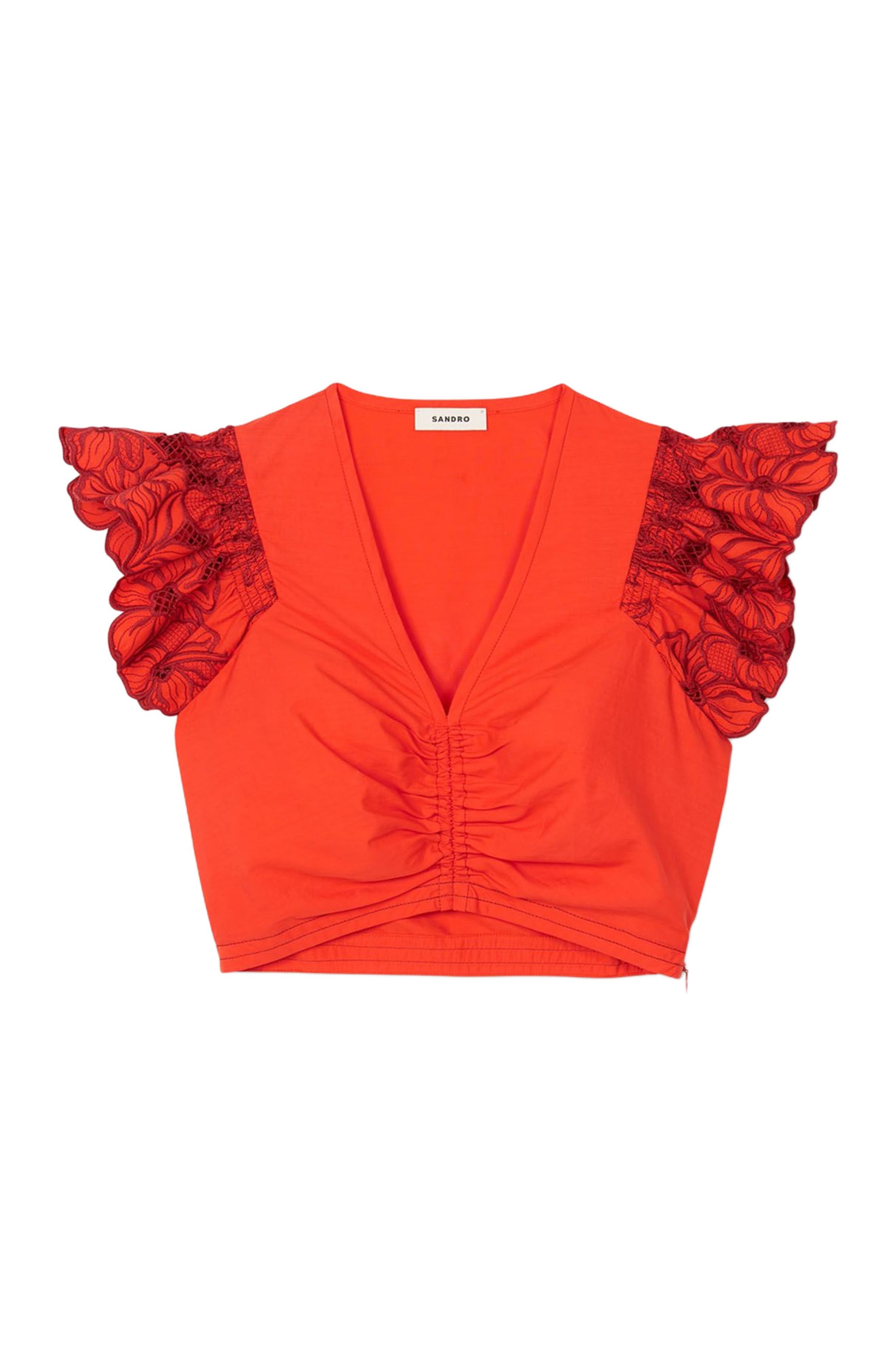 SANDRO Crop top with embroidered sleeves at Nordstrom - 6
