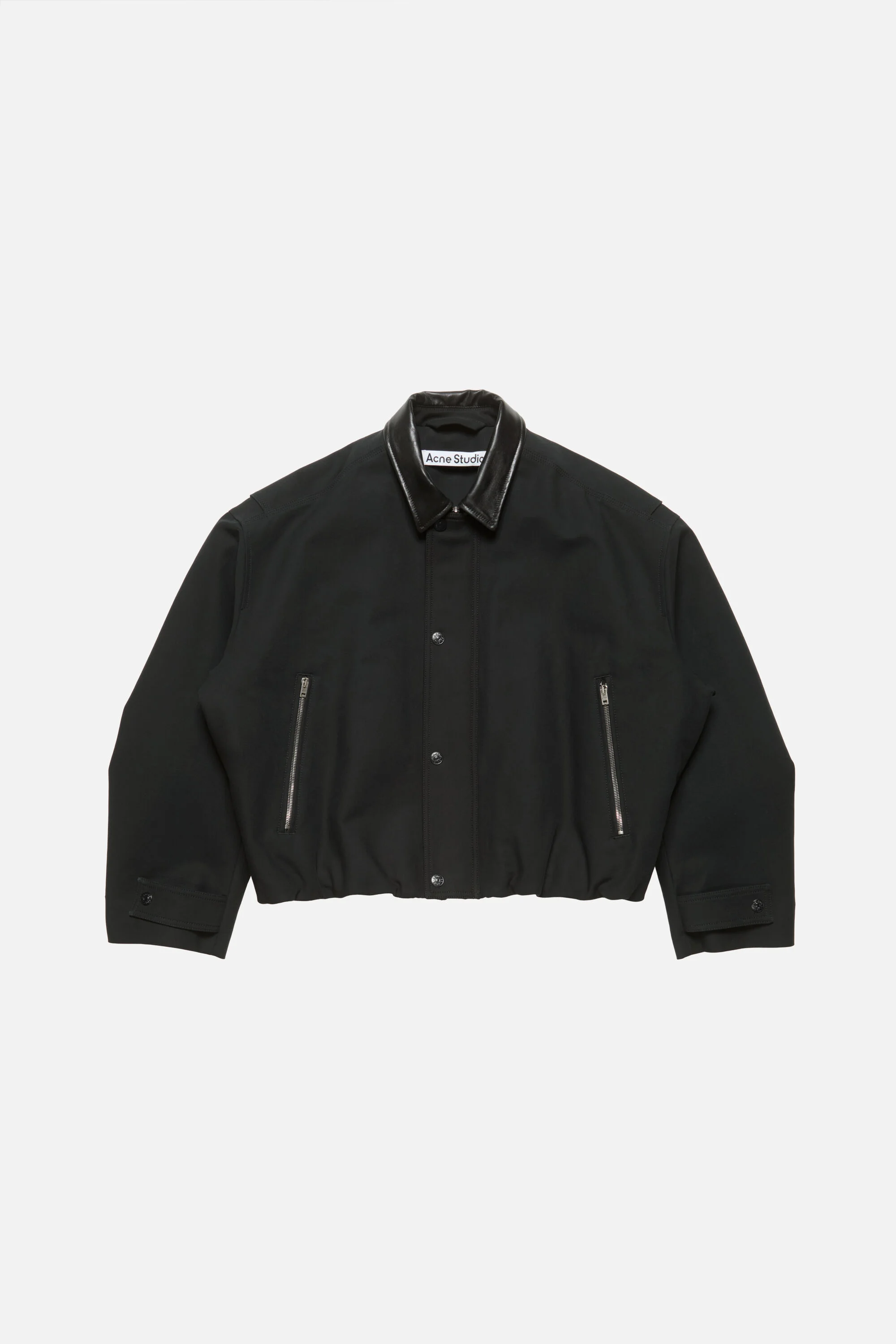 Bomber with leather collar - Black - 1