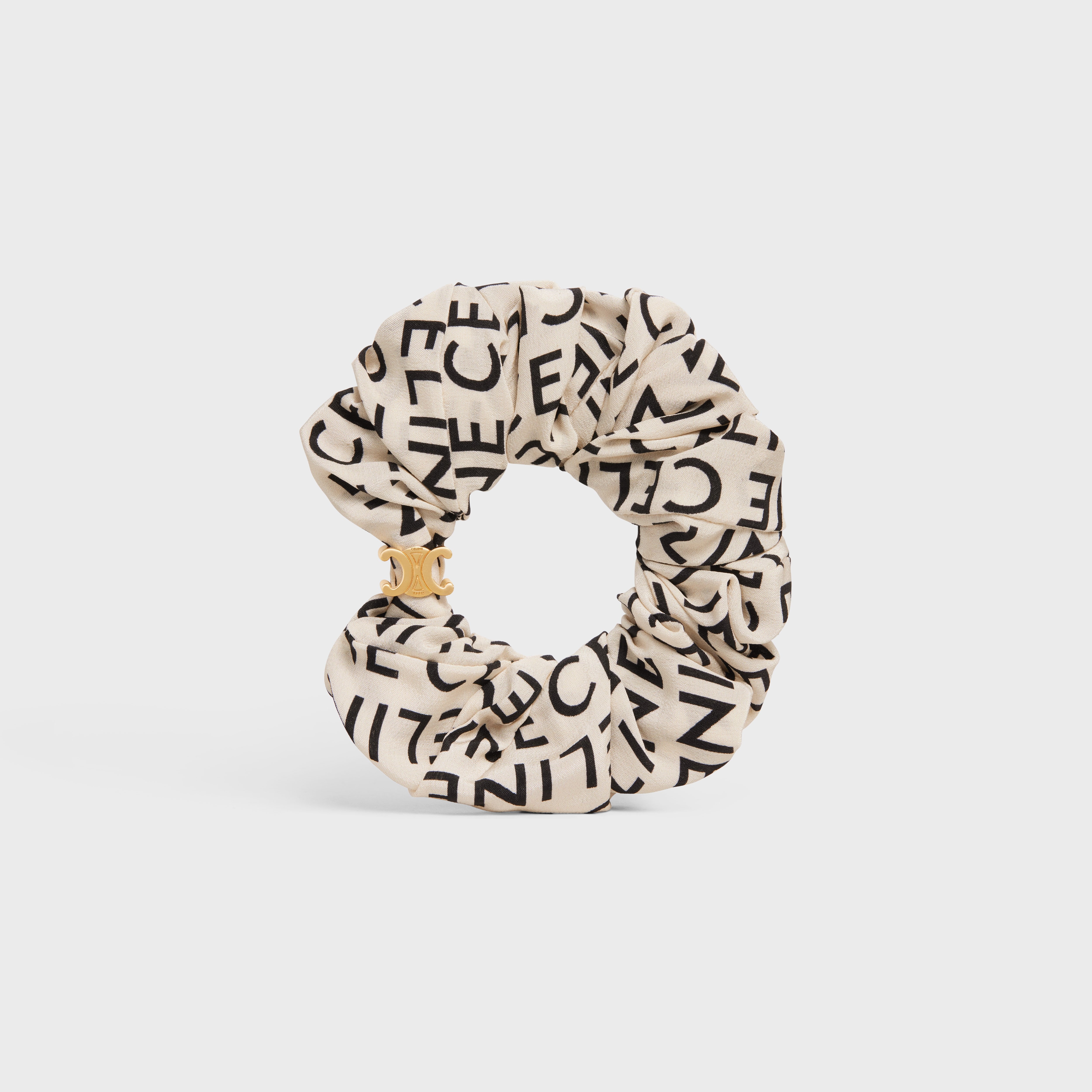 Scrunchy Celine Celine Signature Bracelet in Brass with Gold Finish and White Silk - 1