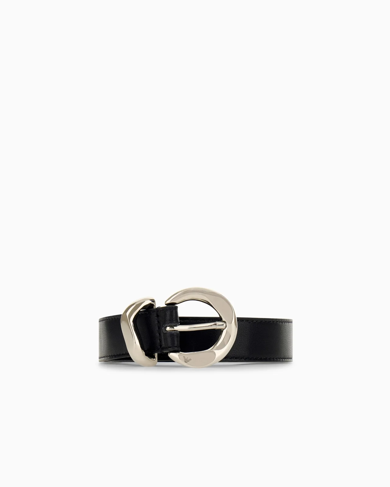 LEATHER TONGUE BELT WITH A POLISHED METAL BUCKLE - 1