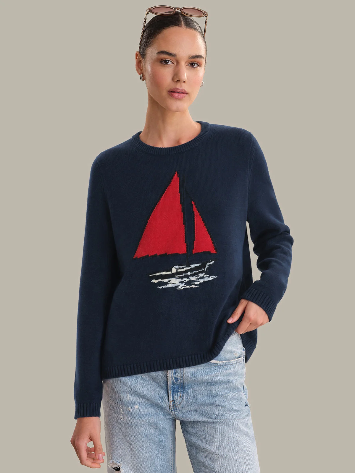 Serenity: Sailboat Motif Cotton Sweater - 1