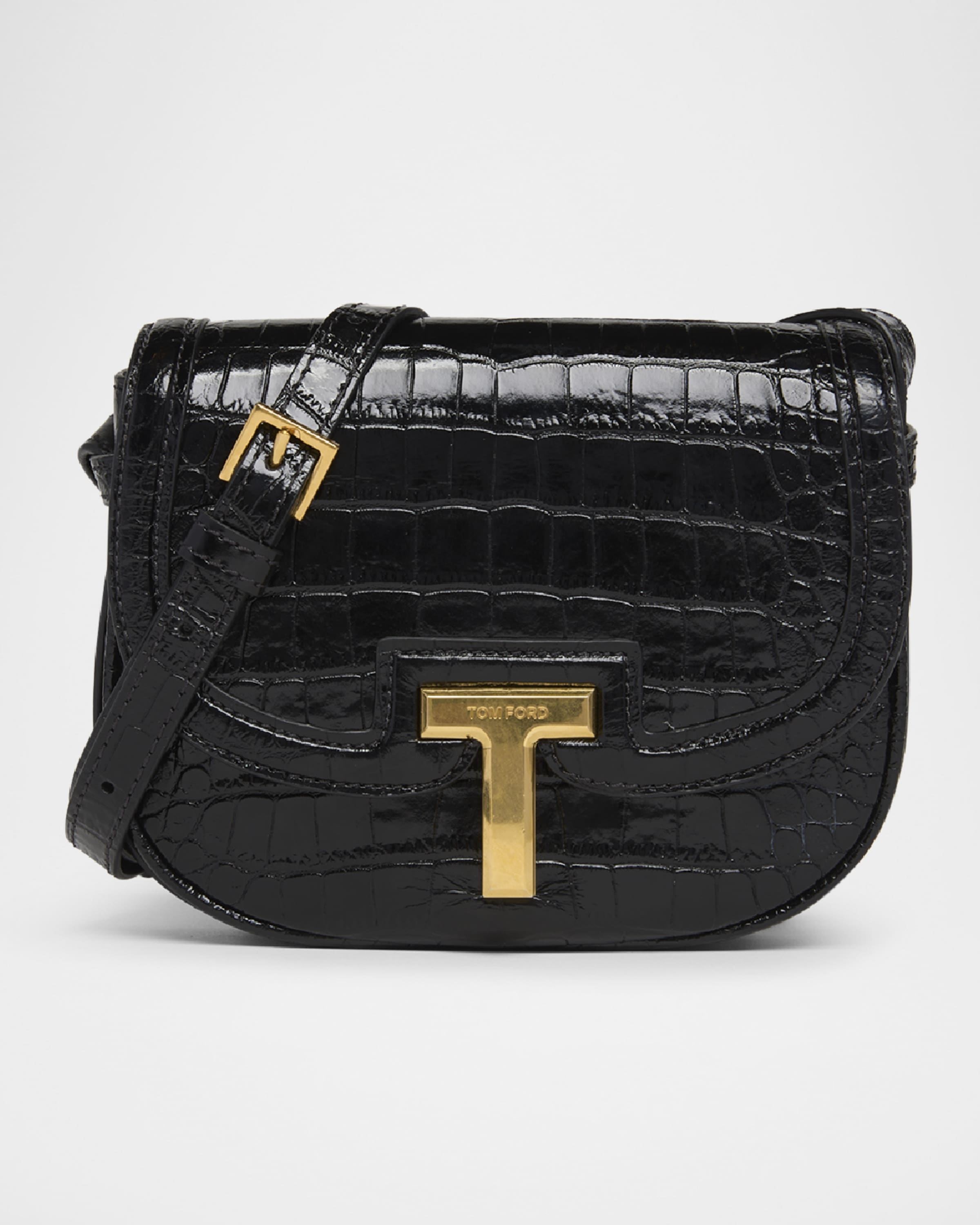 Wallis Mini Flap Shoulder Bag in Shiny Croc-Embossed Leather - 1