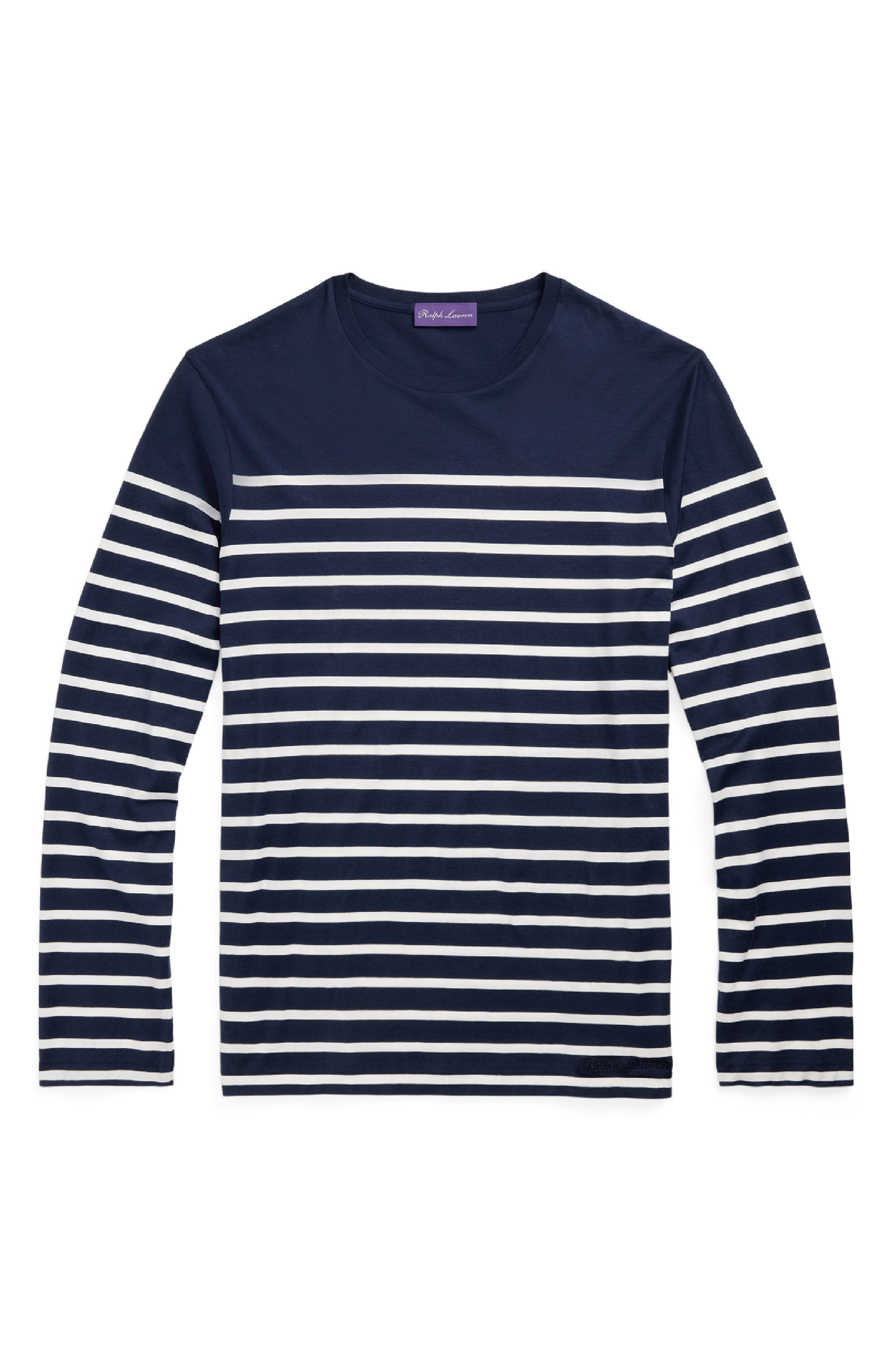 Ralph Lauren Purple Label Luxury Lisle Stripe Long Sleeve T-Shirt in Classic Chairman Navy at Nordst - 5