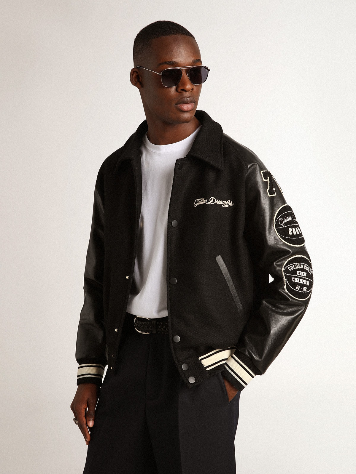 Black wool bomber jacket with patch - 2