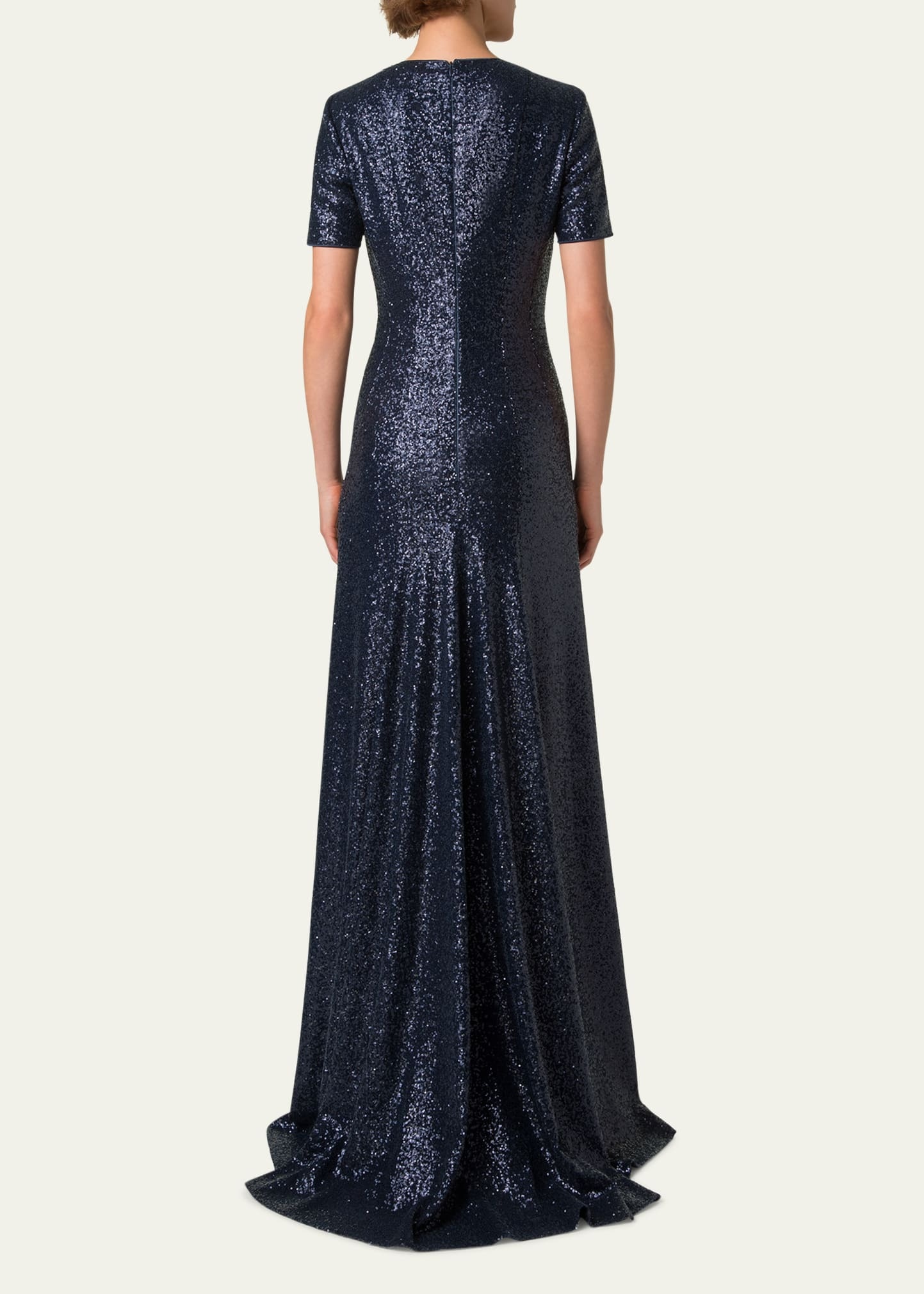 Short-Sleeve Stretch Paillette Jersey Gown - 3