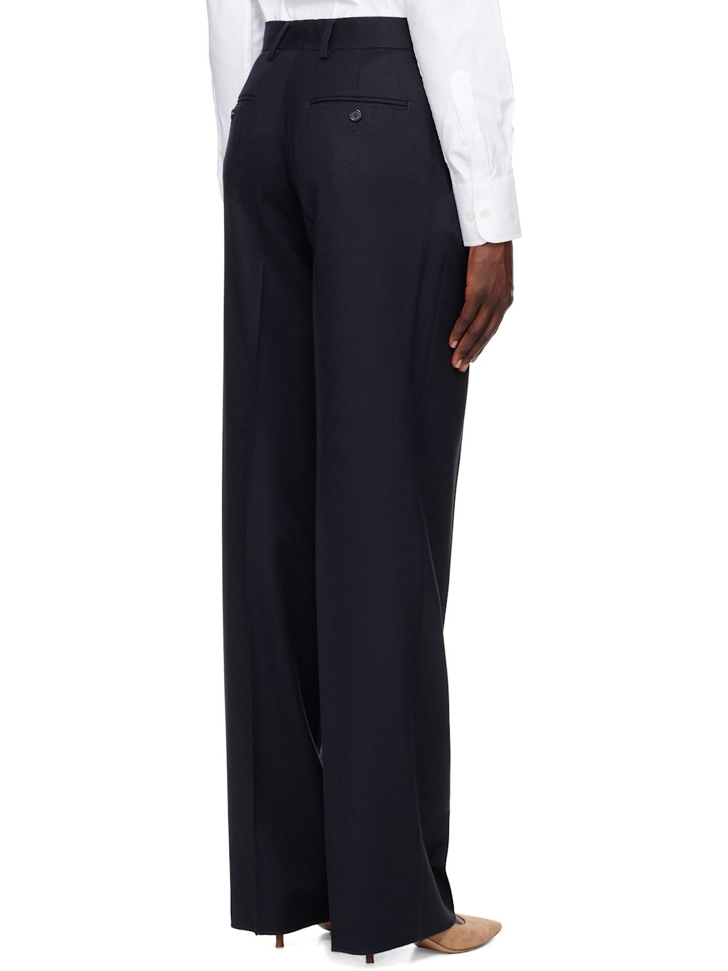 Navy Wool Straight Leg Trousers - 3