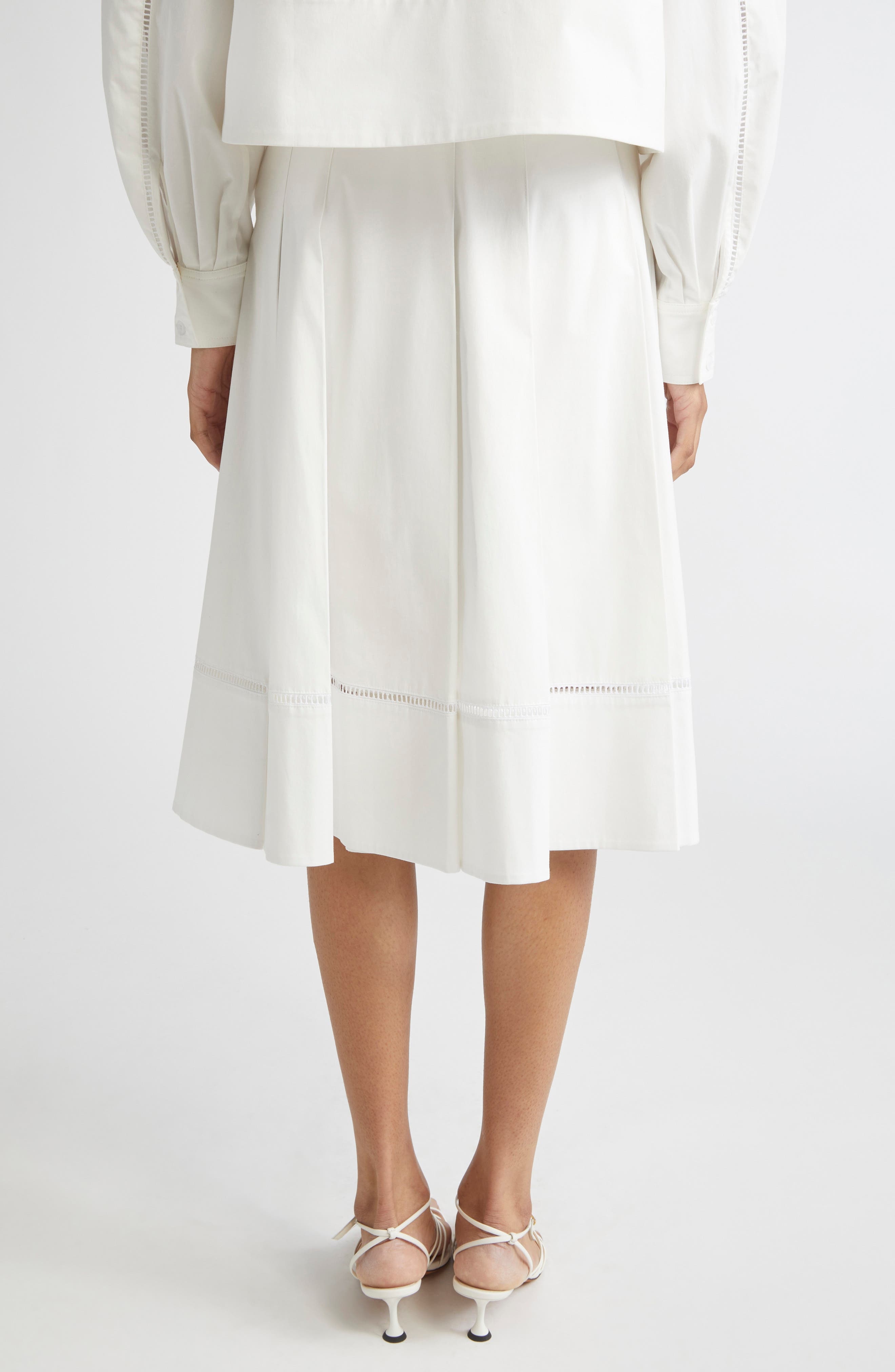 Proenza Schouler Laci Ladder Stitch Inset Pleated Stretch Cotton Poplin Skirt in White at Nordstrom - 3