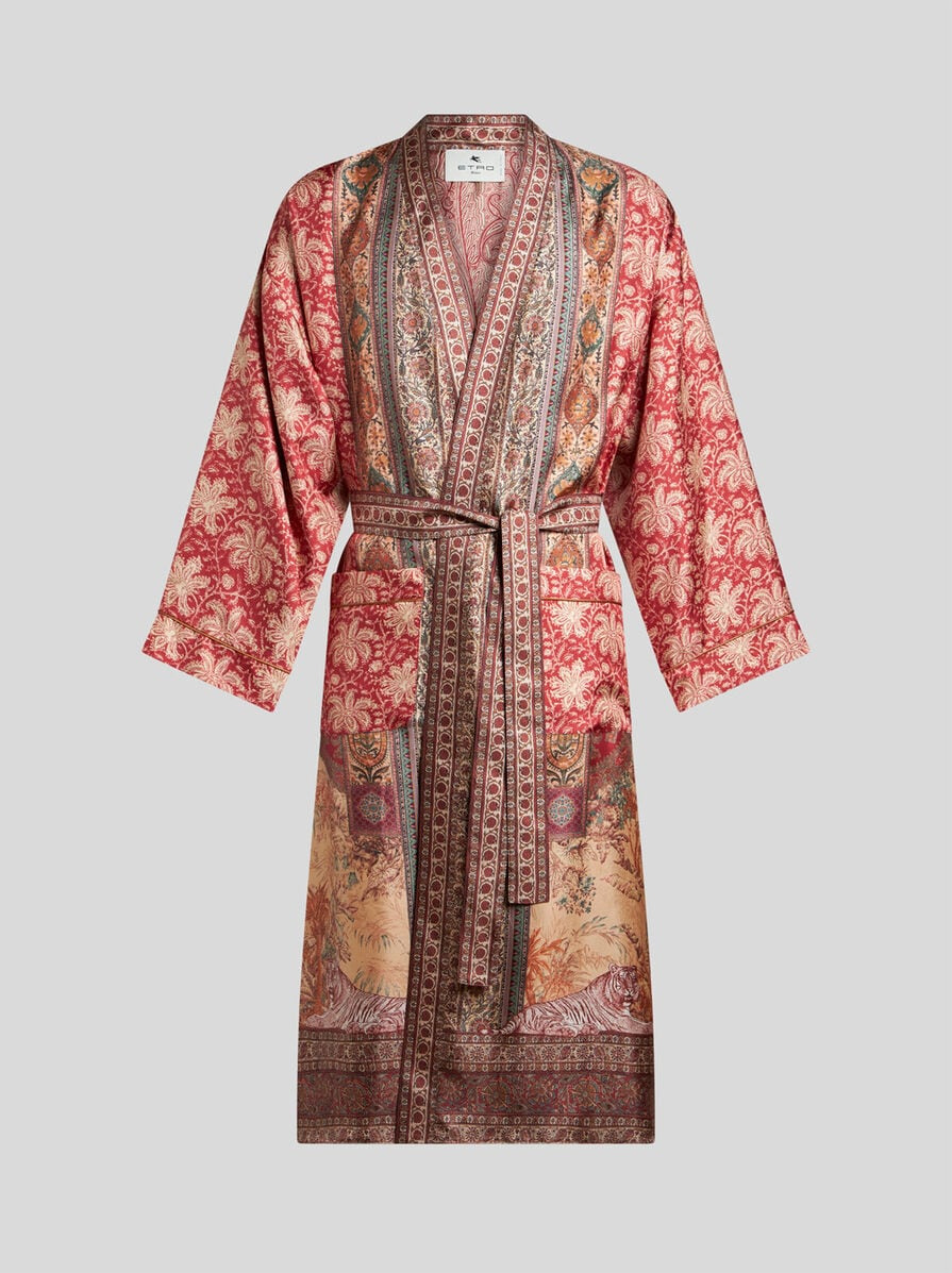 SILK ROBE WITH PLACED PRINT - 1