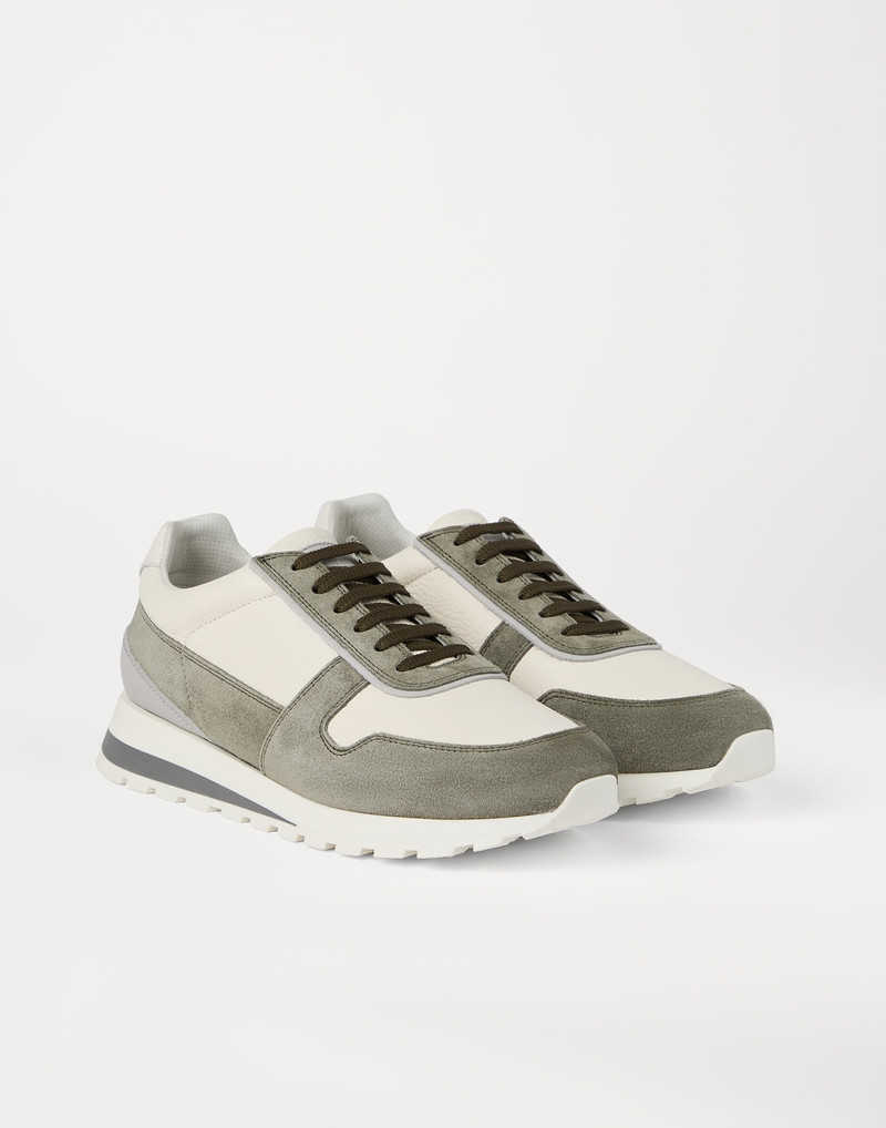 Grained calfskin and washed suede runners 1