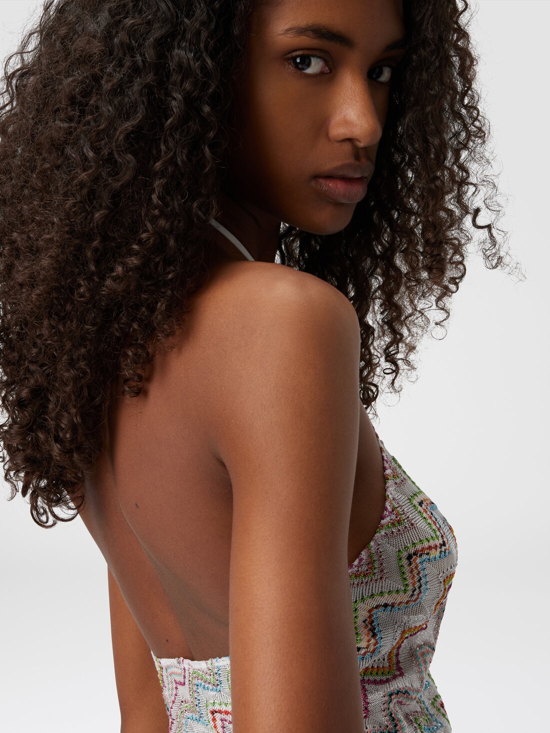 Halter neck top in lamé zigzag viscose blend - 4