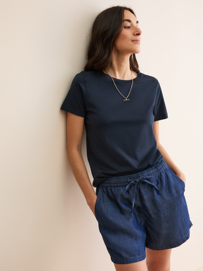 Derek Rose Women's Crew Neck T-Shirt Cotton Navy Blue outlook