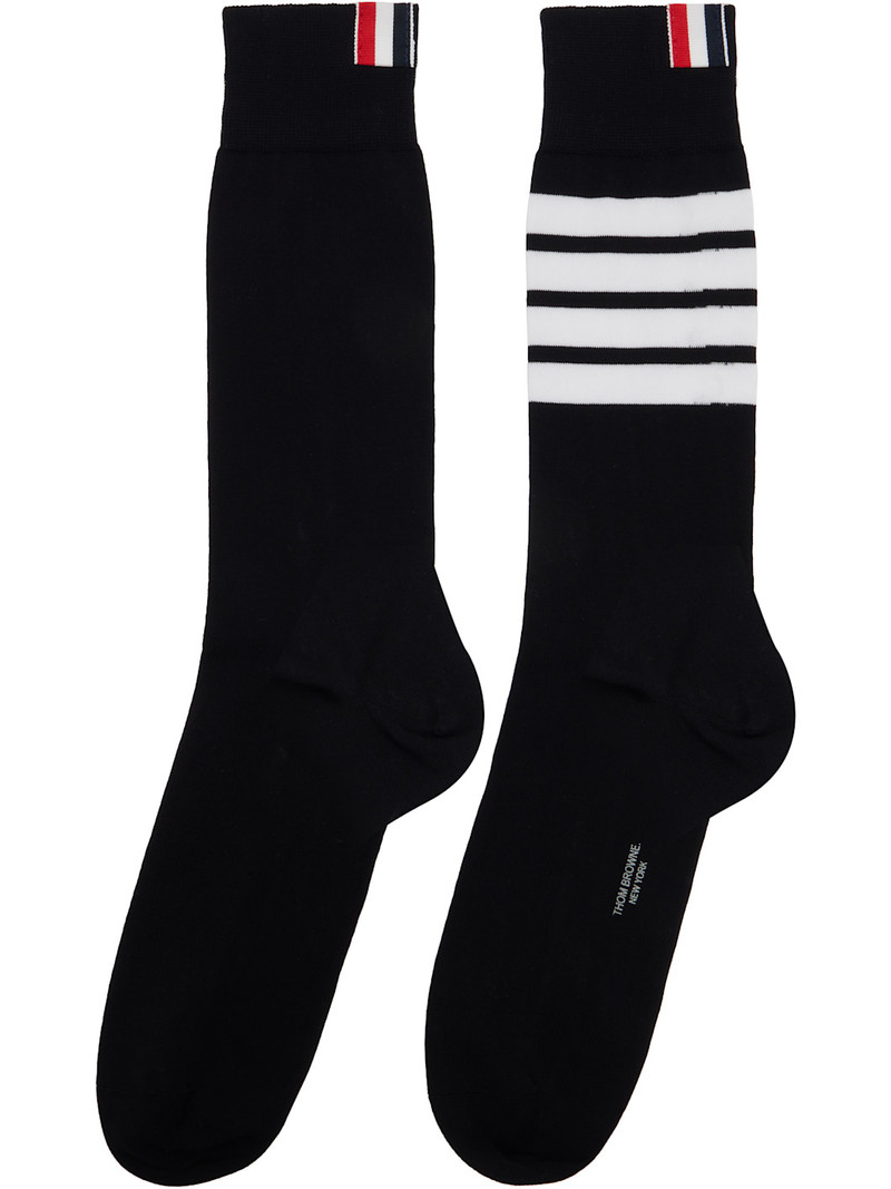 Thom Browne Black Cotton 4-Bar Mid Calf Socks outlook