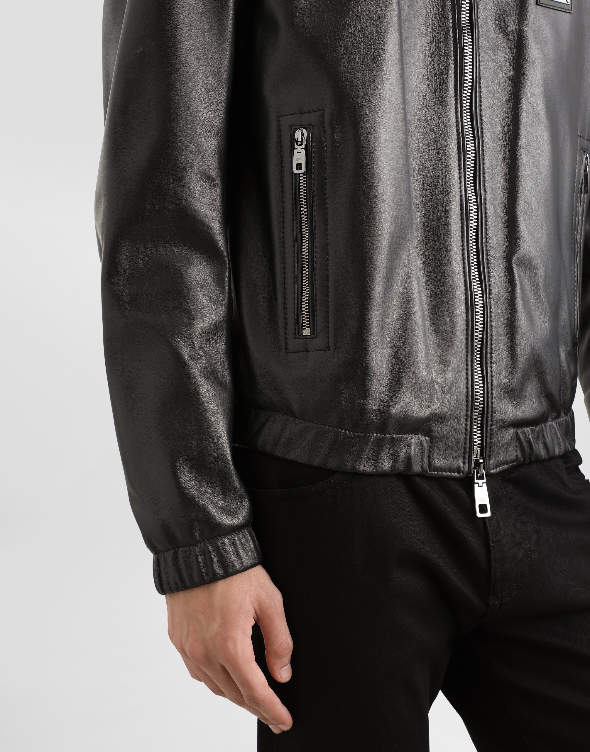 Leather jacket with branded tag - 5