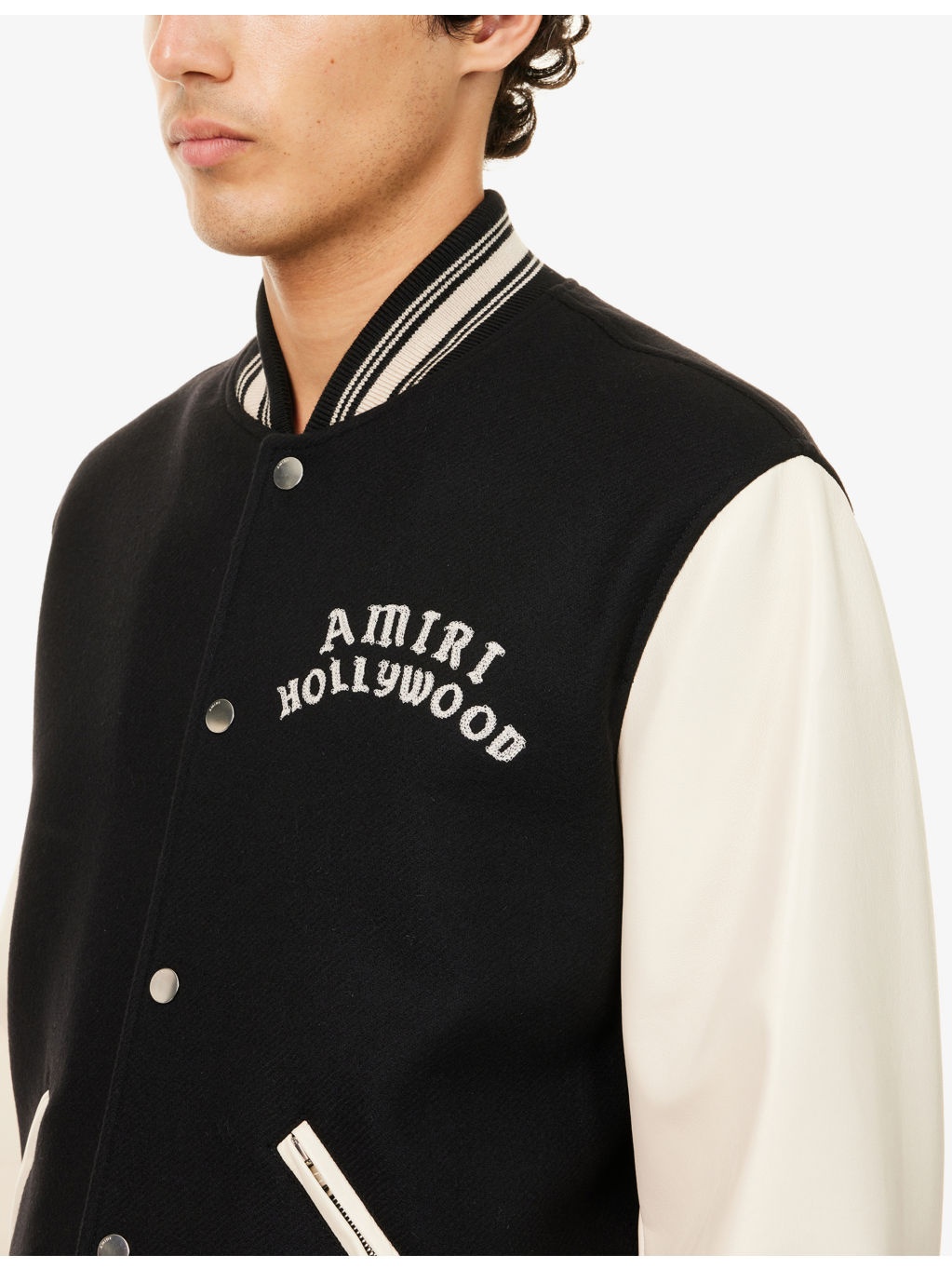 Hollywood Embroidered-Text Wool-Leather Blend Bomber Jacket - 5