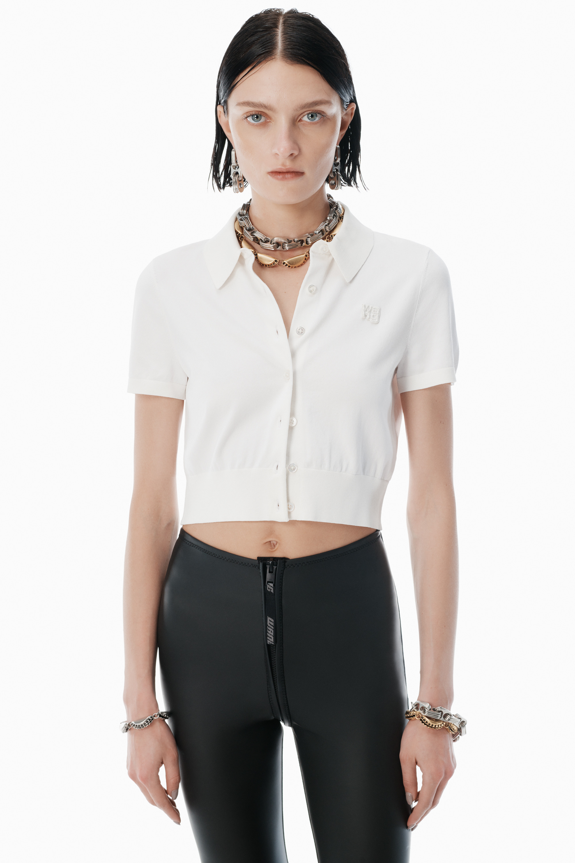 white logo-emboridered cardigan - 3