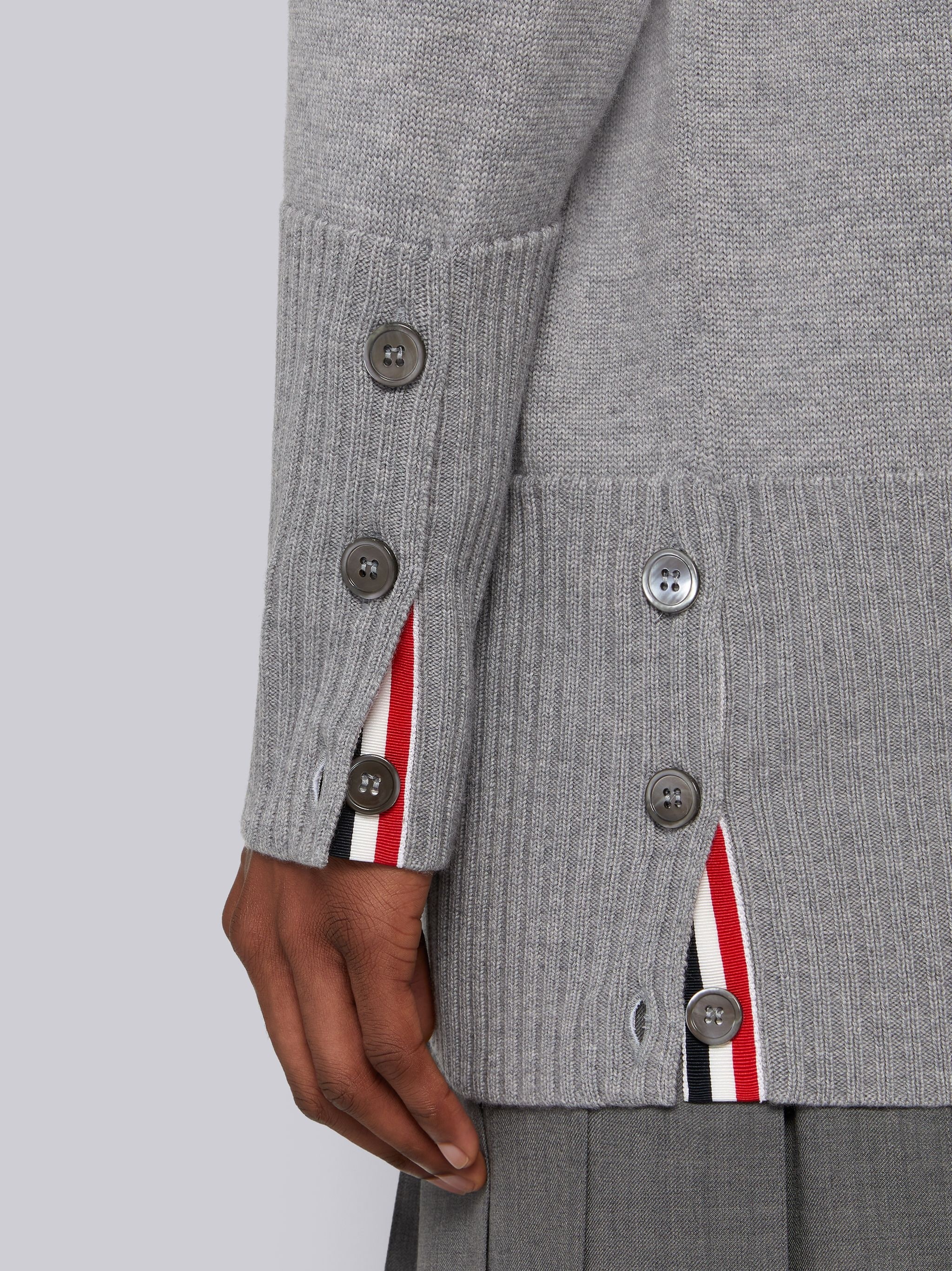 Light Grey Fine Merino Wool 4-Bar Elongated Cardigan - 6