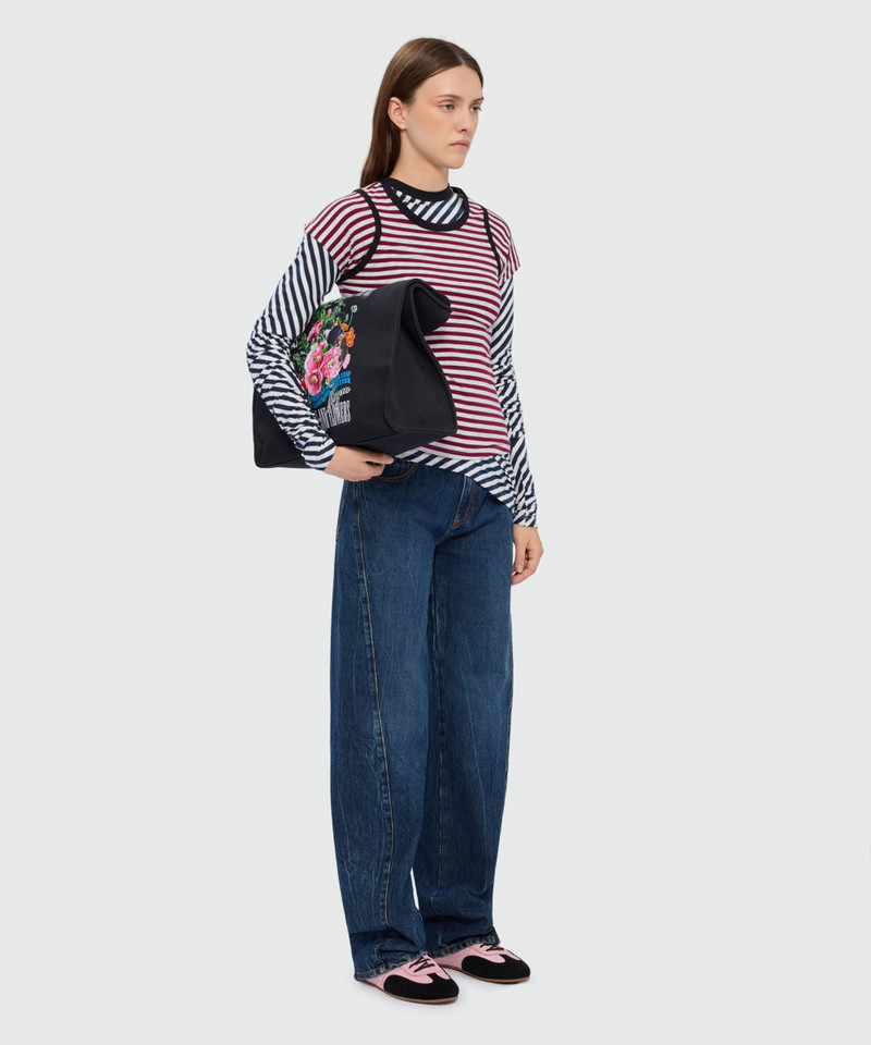 Burgundy striped short-sleeve cotton jersey T-shirt with contrast trims 4