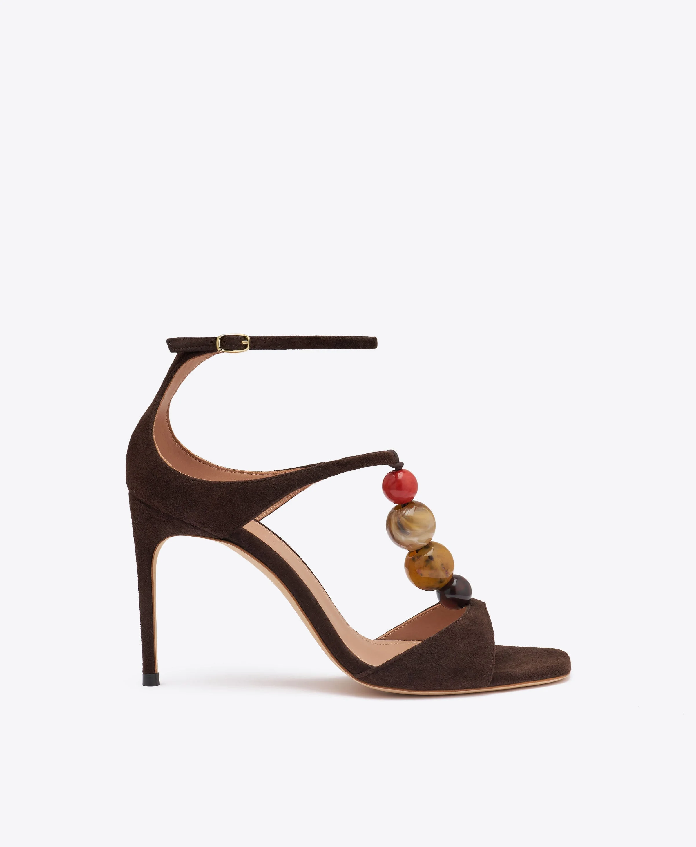 Leia 90 Dark Brown Beaded Suede Sandals - 1