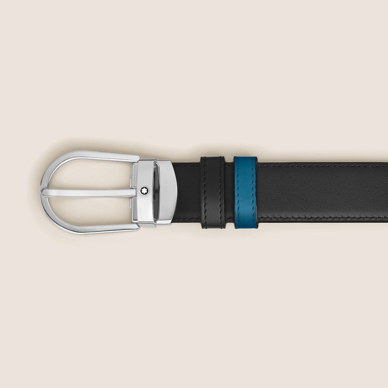 Montblanc HORSESHOE BUCKLE SMOKY BLUE/BLACK 30MM REVERSIBLE LEATHER STRAP outlook