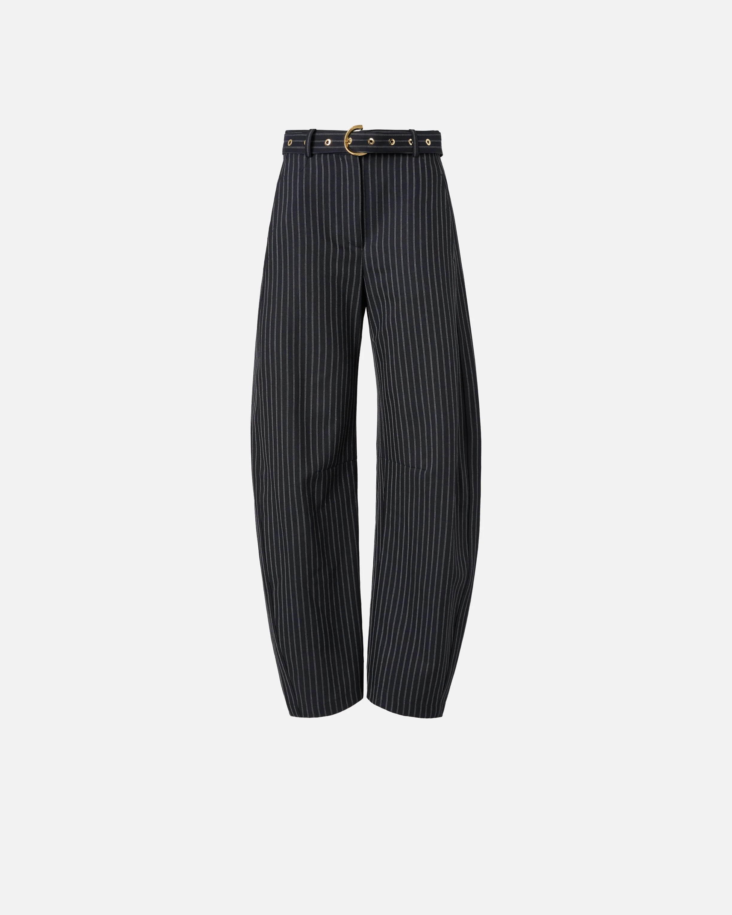PINSTRIPED WOOL-BLEND BALLOON-LEG TROUSERS - 1