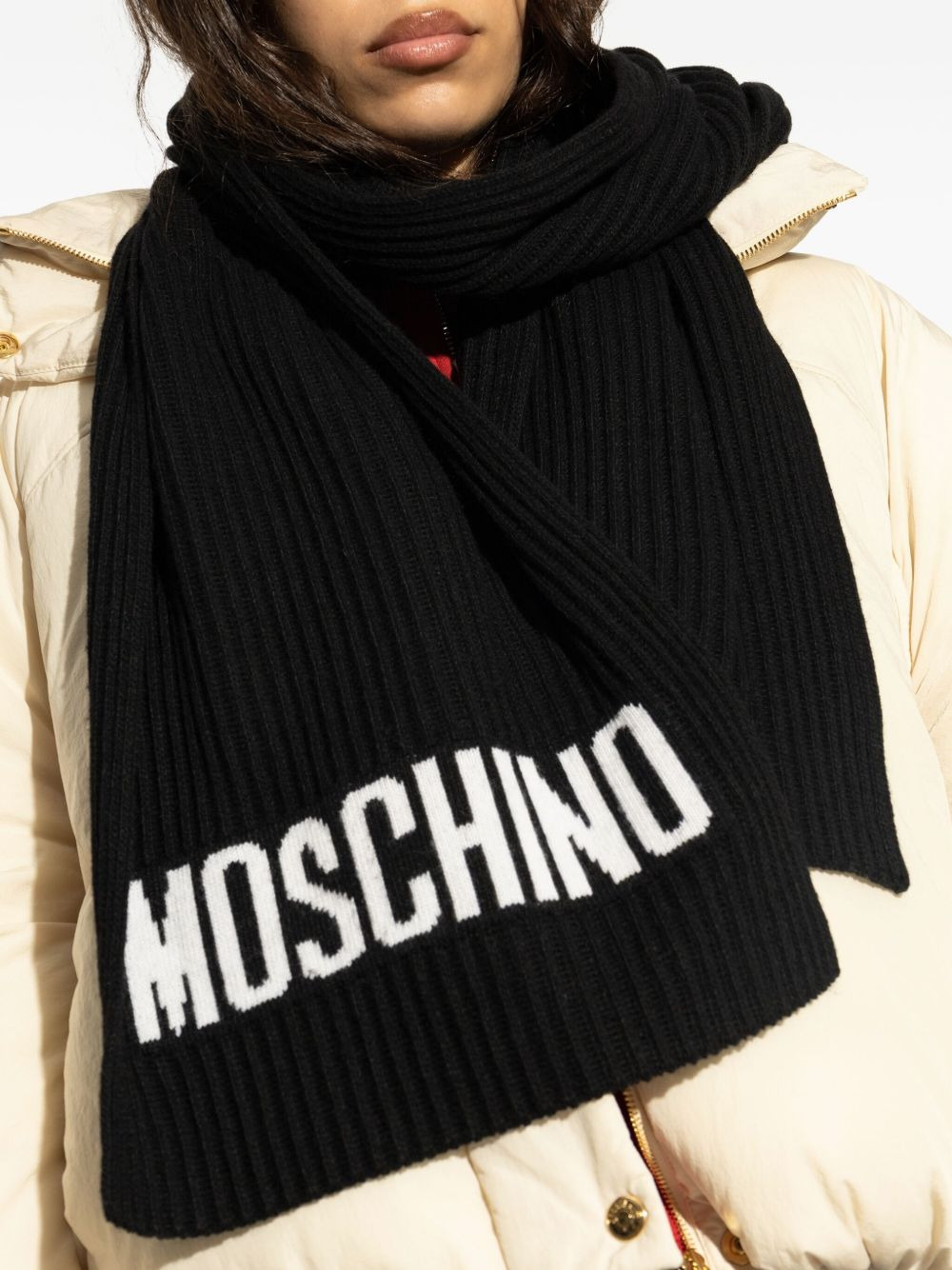 ribbed logo scarf - 5