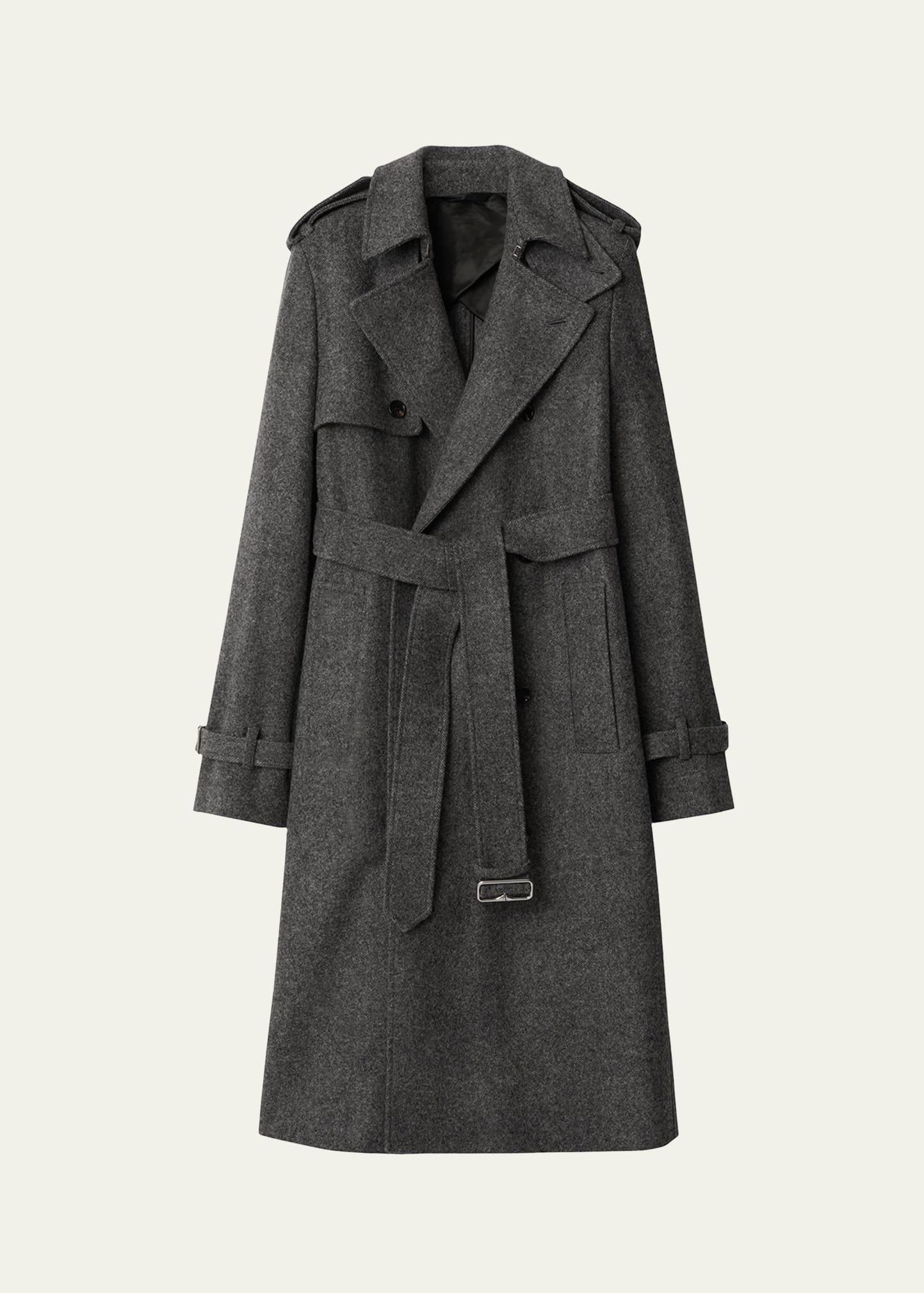 トレンチコート Burberry Grey Wool Long Trench Coat Burberry Grey Wool Long Kensington Trench Coat Size 4/ITA 38