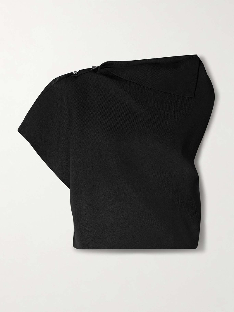 Trapèze asymmetric draped embellished knitted top Black 1