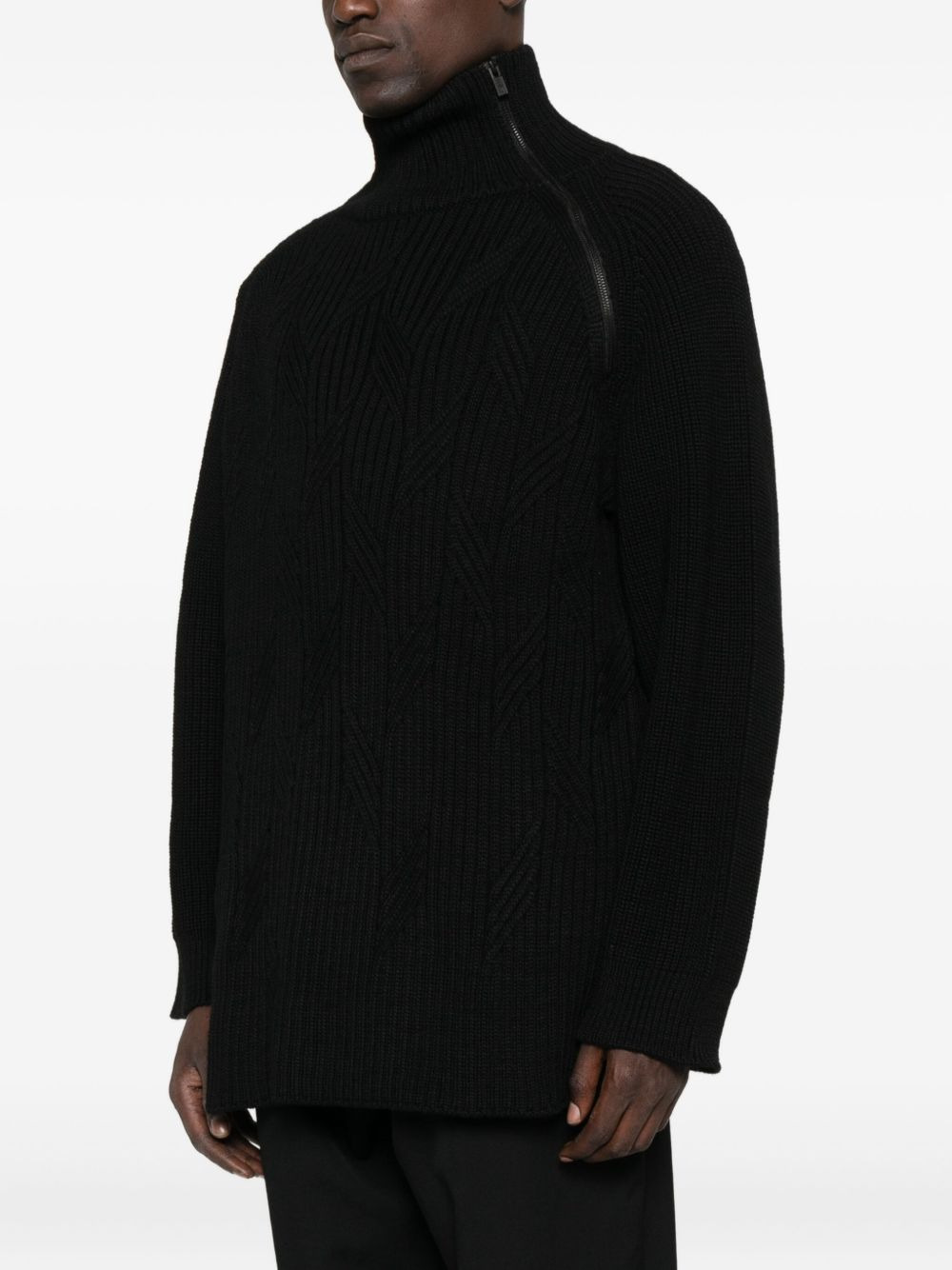 high-neck cable-knit sweater - 3