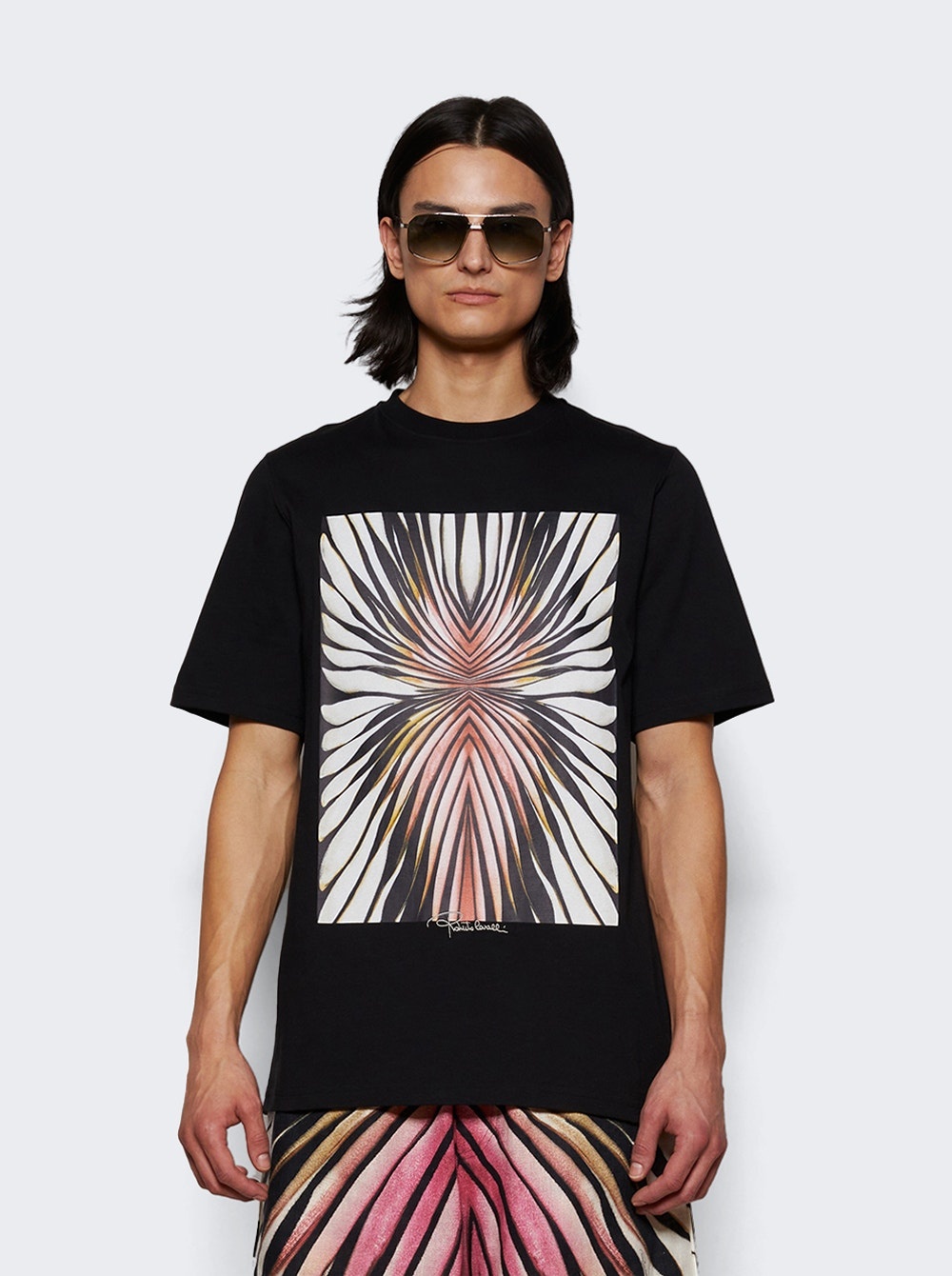 Ray Of Gold Print Placed Tee Black - 2