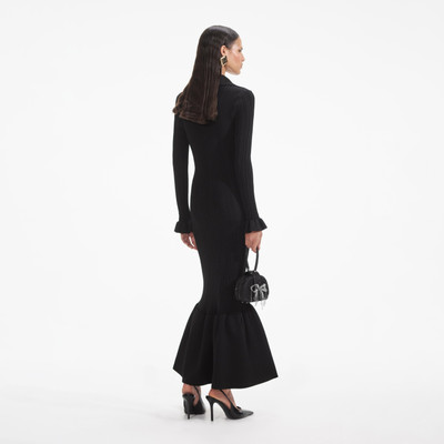 self-portrait Black Ribbed Knit Fluted Midi Dress outlook